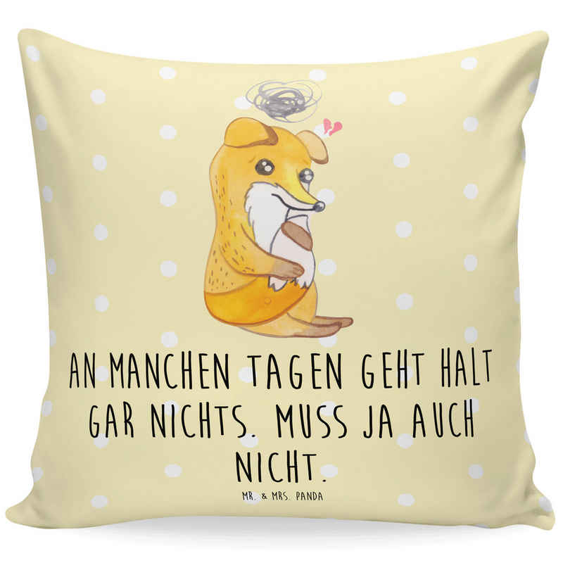Mr. & Mrs. Panda Dekokissen Fuchs Depressionen - Gelb Pastell - Geschenk, Kopfkissen, Kissenhülle, Weiche Mikrofaser