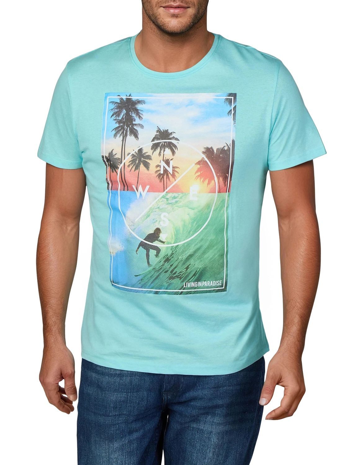 riverso T-Shirt Herren Fotoprintshirt RIVLukas Regular Fit (1-tlg) Kurzarm Tee Shirt mit Rundhalsausschnitt aus 100% Baumwolle