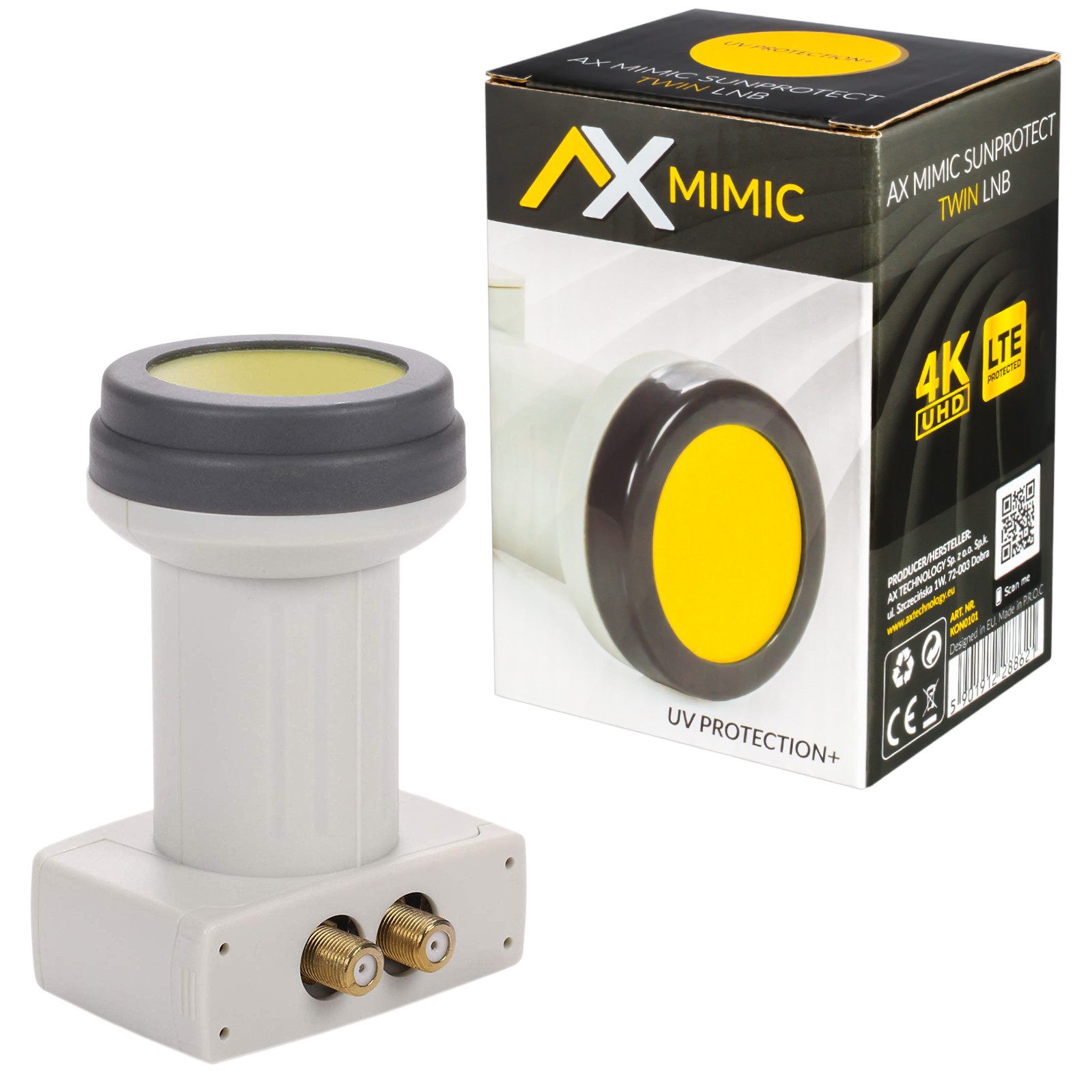HB-DIGITAL Twin LNB AX MIMIC fuer 2 Teilnehmer Sunprotect Universal-Twin-LNB (für 2 Teilnehmer, Die vergoldeten F-Anschlüsse für noch bessere Signalübertragung)