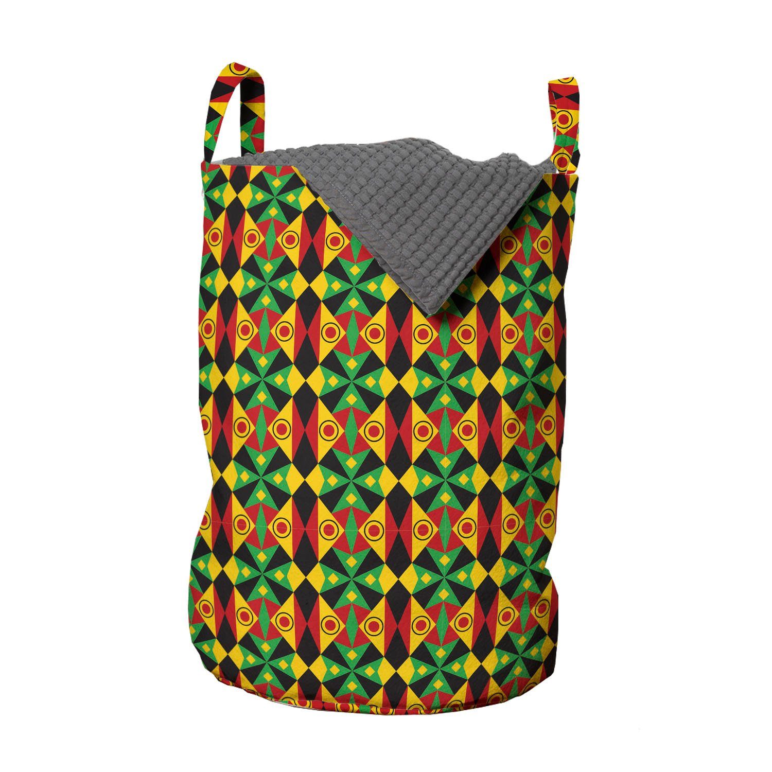 Abakuhaus Wäschesäckchen Wäschekorb mit Griffen Kordelzugverschluss für Waschsalons, Kente Muster indigene Sambia