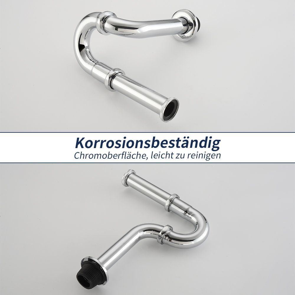 HOMELIVE Siphon Universal Siphon für Waschbecken Waschtisch Röhrengeruchverschluss, (Edelstahl Röhrensiphon für Waschbecken, Abflussgarnitur Siphons 1-1/4"x32mm), höhenverstellbar Tauchrohr, Geruchsverschluss Sifon
