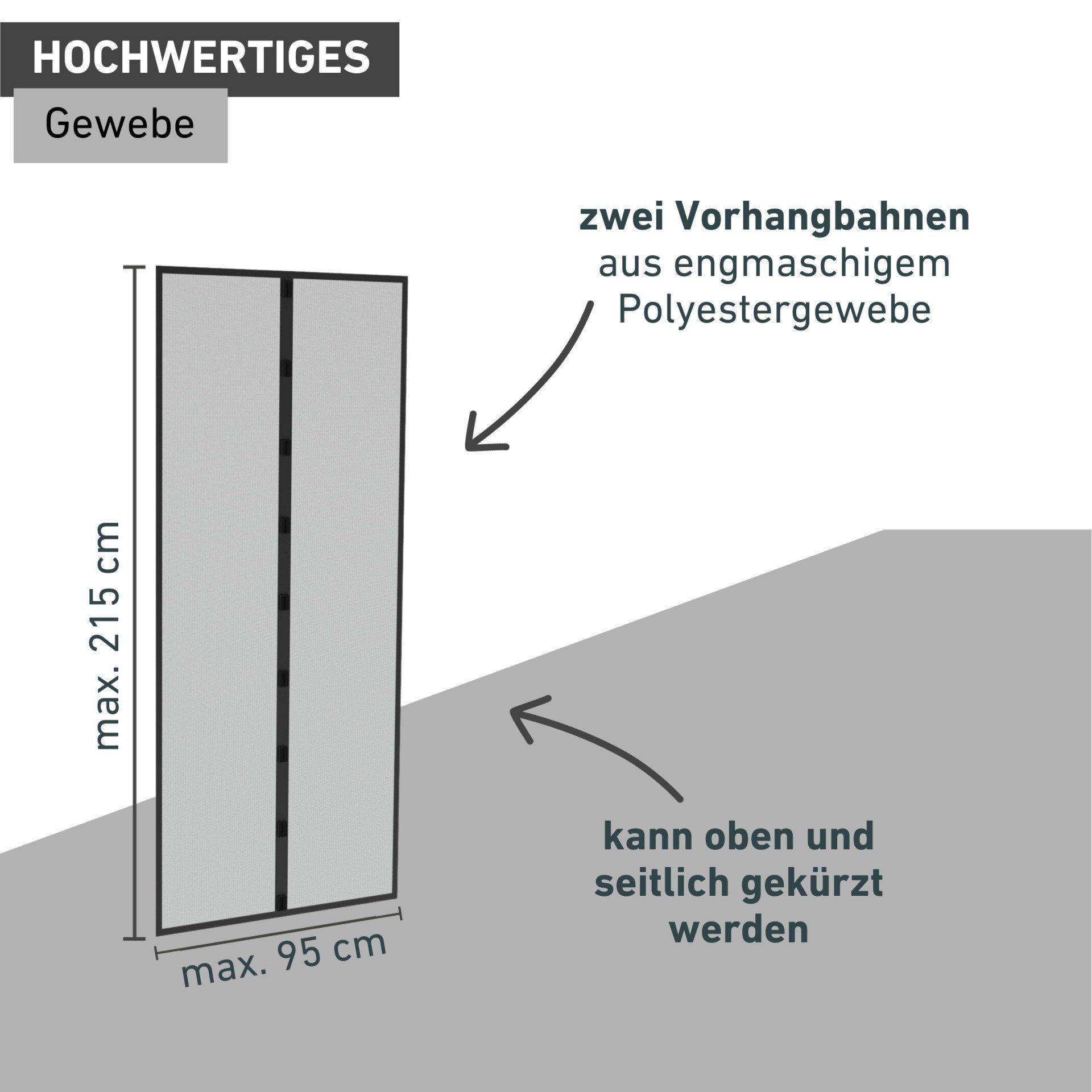 Windhager Insektenschutz-Vorhang RHINO IS, Türvorhang mit Magnetverschluss für Balkon- und Terrassetür, Fliegengitter-Vorhang Magnet, Gewebe 95 x 215 cm, anthra – Bild 4 von 5