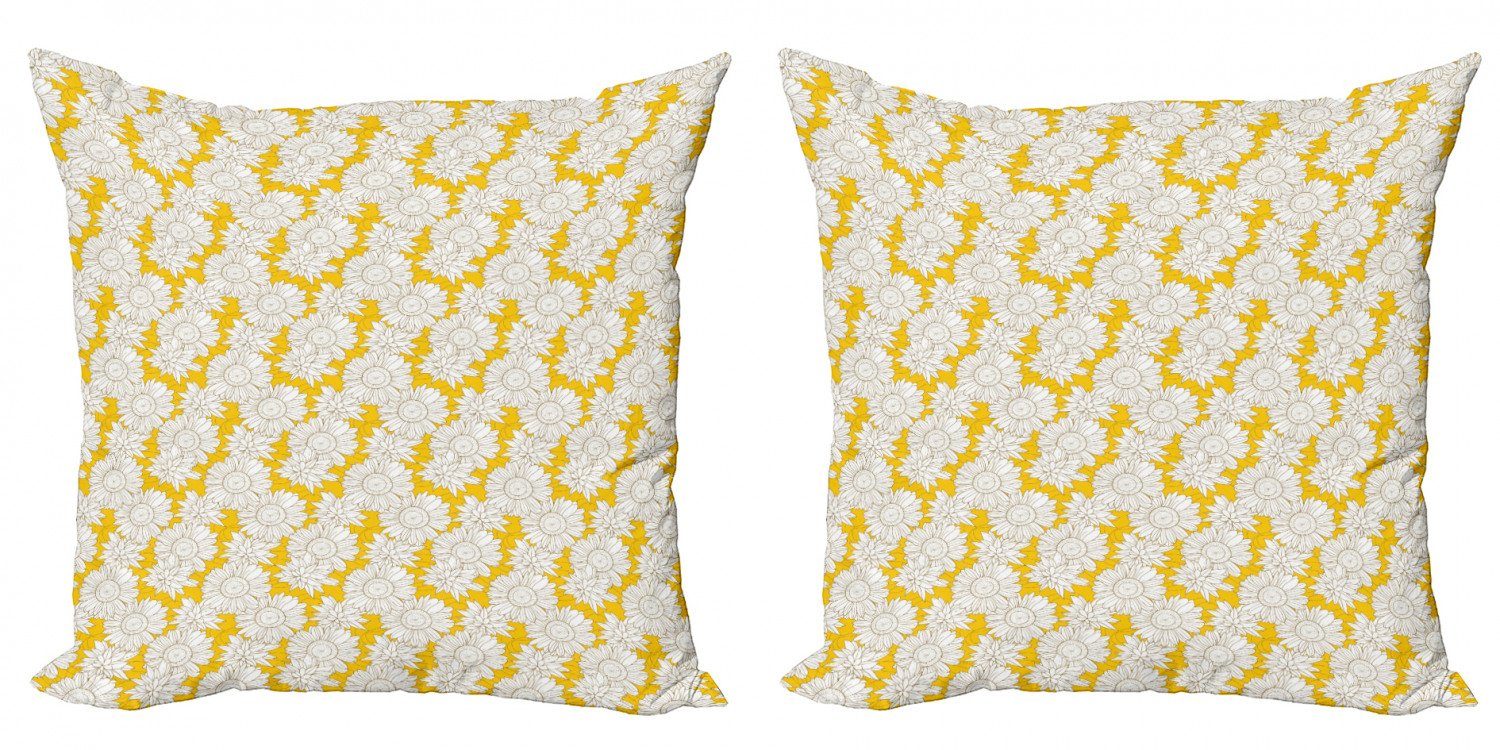 Accent Doppelseitiger Modern Kamillen Abakuhaus (2 und Digitaldruck, Weiß Kissenbezüge Gelb Stück),