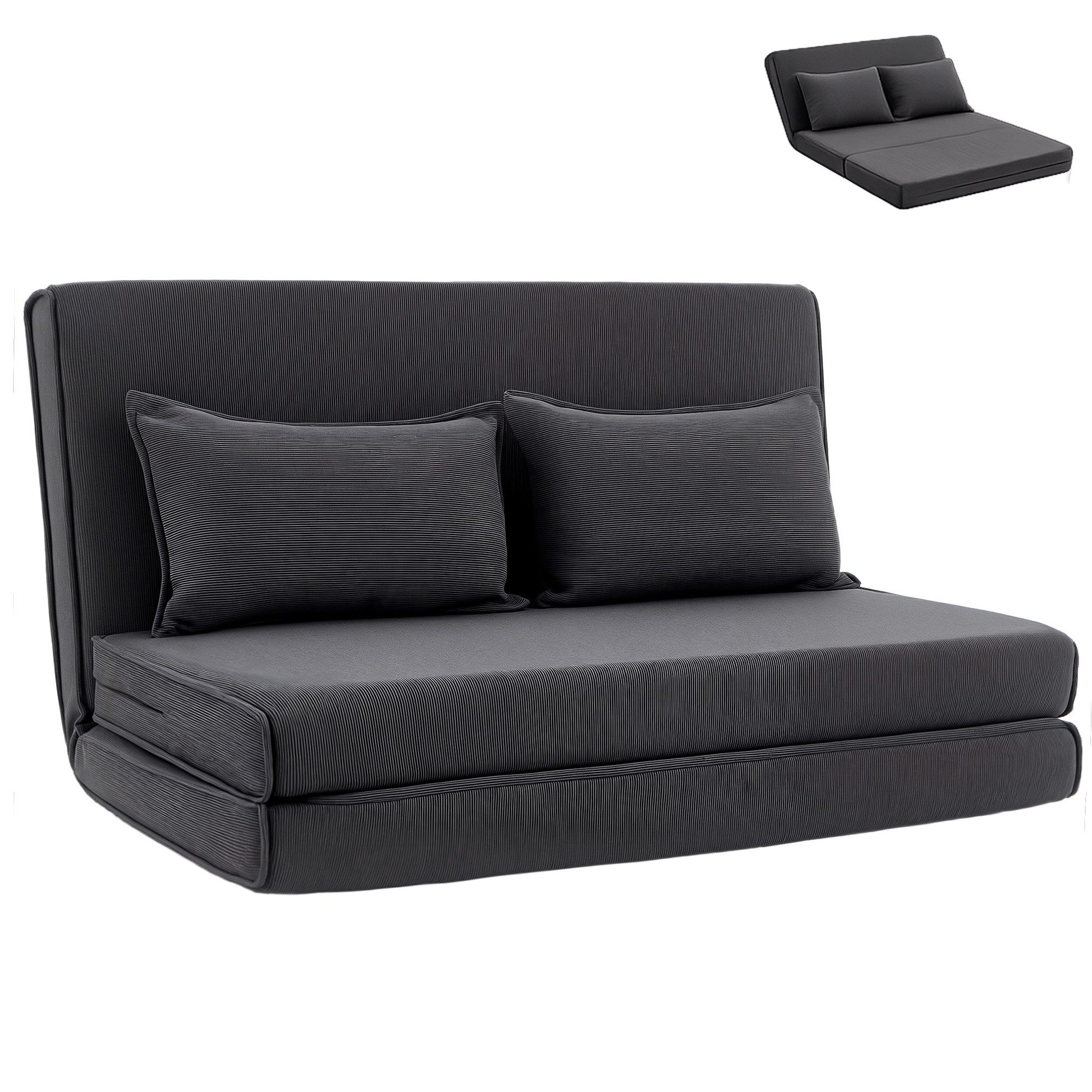 HOMCOM Bodenkissen 3 in 1 Schlafsofa Klappsofa mit 2 Kissen und Verstellbarer Rückenlehne, 3-in-1, 5-fach verstellbar, 2 Kissen