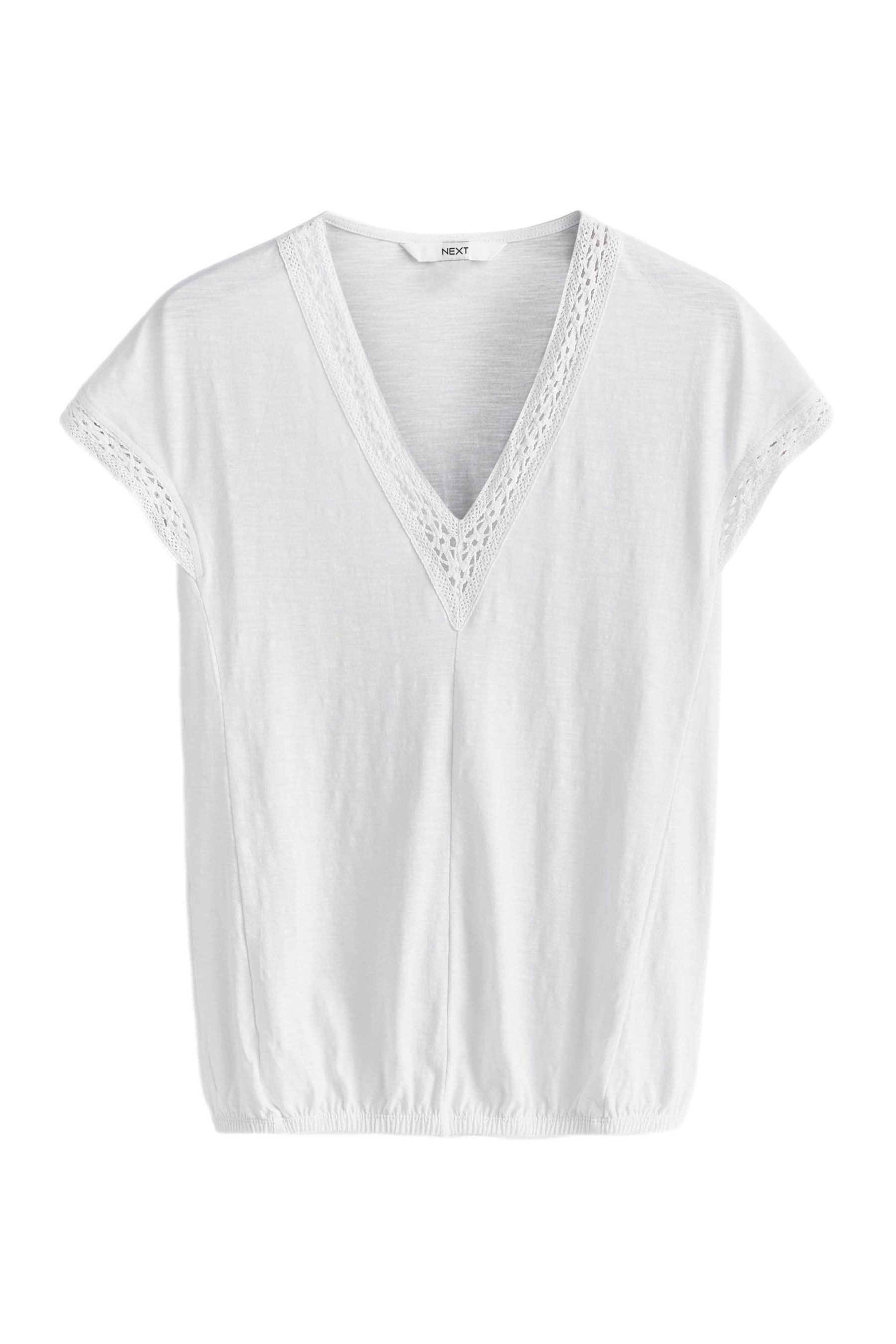 Next V-Shirt Kurzärmeliges Top, Spitzendetails und Ballonsaum (1-tlg) günstig online kaufen