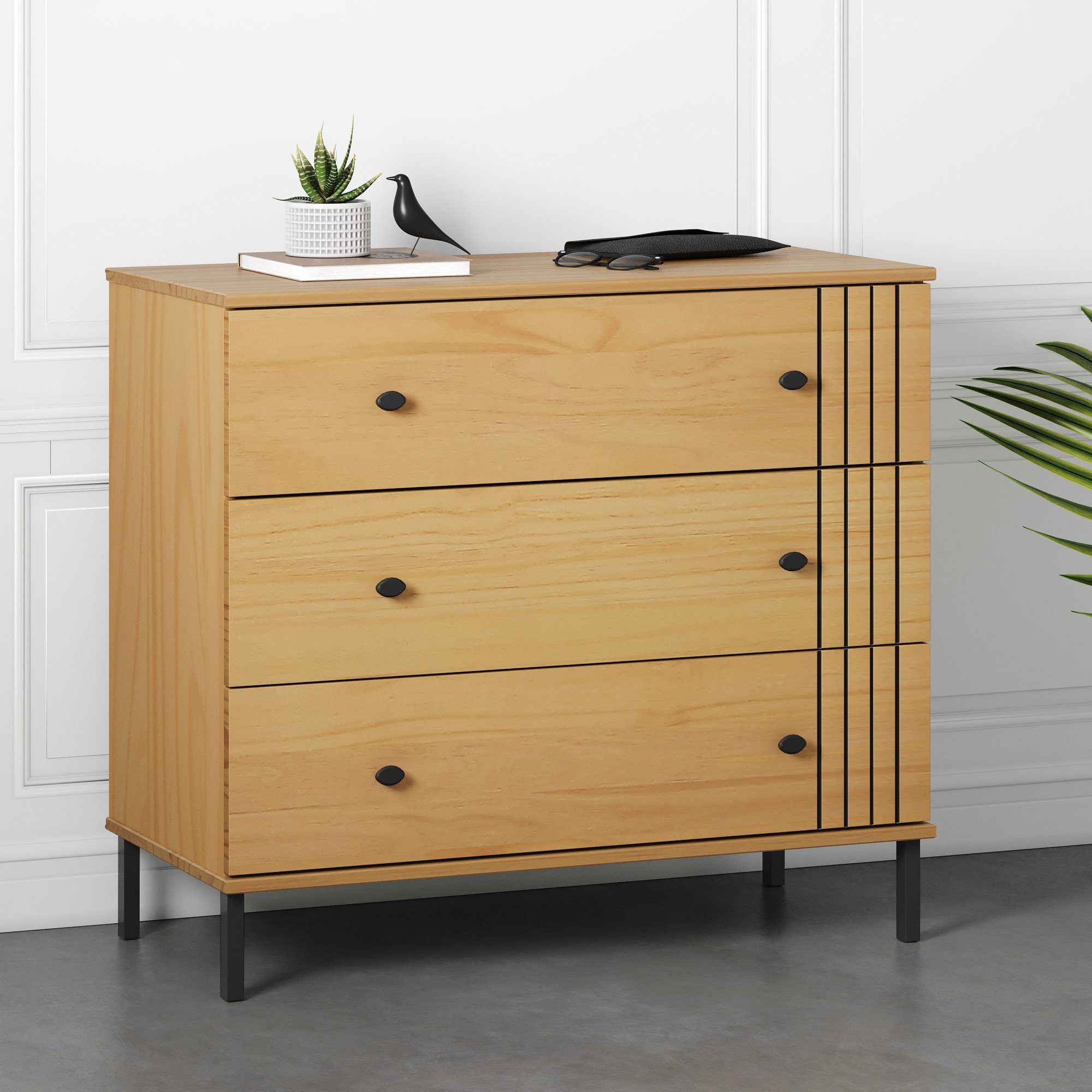 Woodroom Kommode Sevilla, Kiefer massiv eichefarbig lackiert, BxHxT 90x80x40 cm