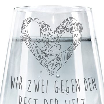 Mr. & Mrs. Panda Glas Mäuse Herz - Transparent - Geschenk, Liebespaar, Heiratsantrag, Spülm, Premium Glas, Elegantes Design
