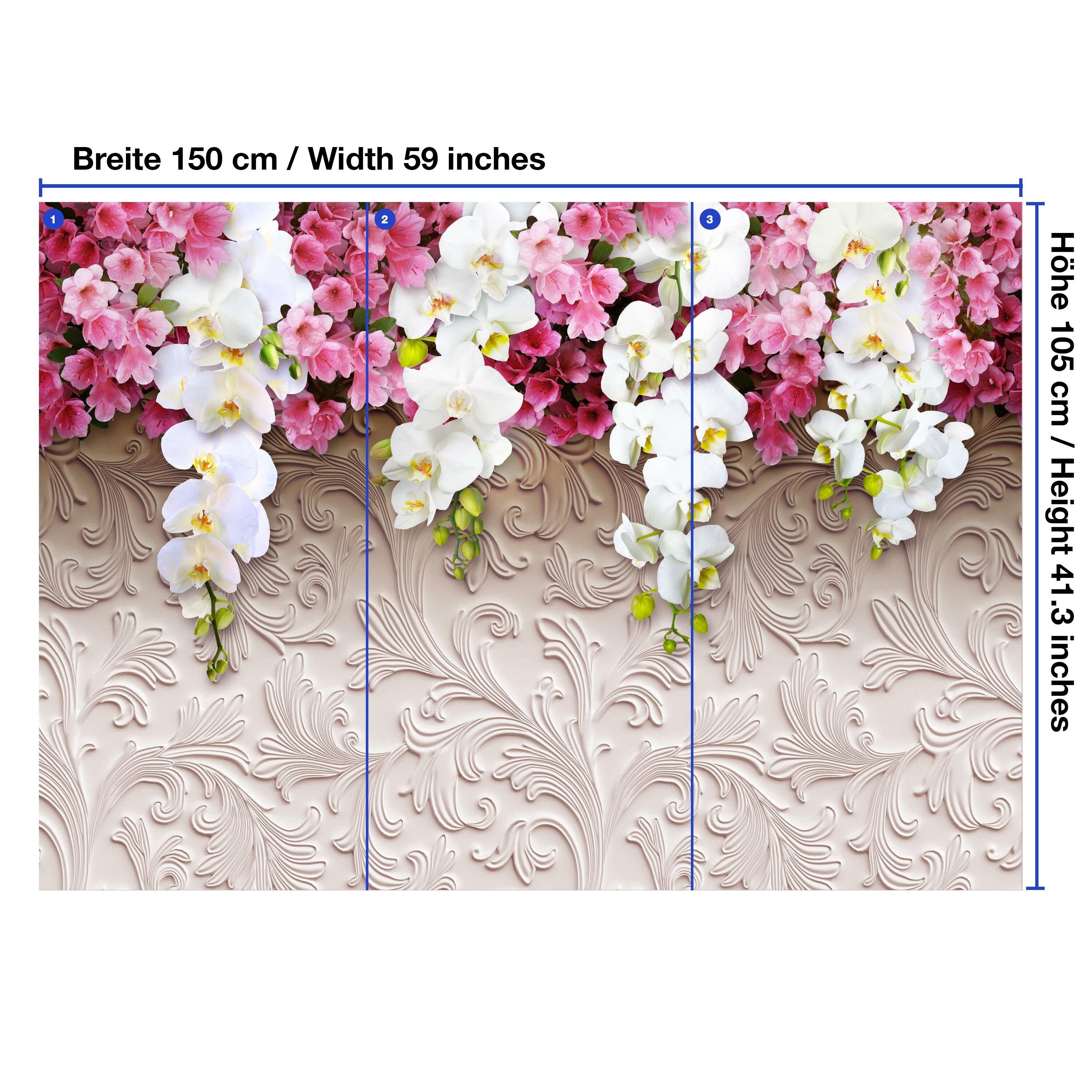 wandmotiv24 Fototapete Stuck Muster Orchideen Motivtapete, matt, Relief, glatt, Blumen Wandtapete, Vliestapete 3D