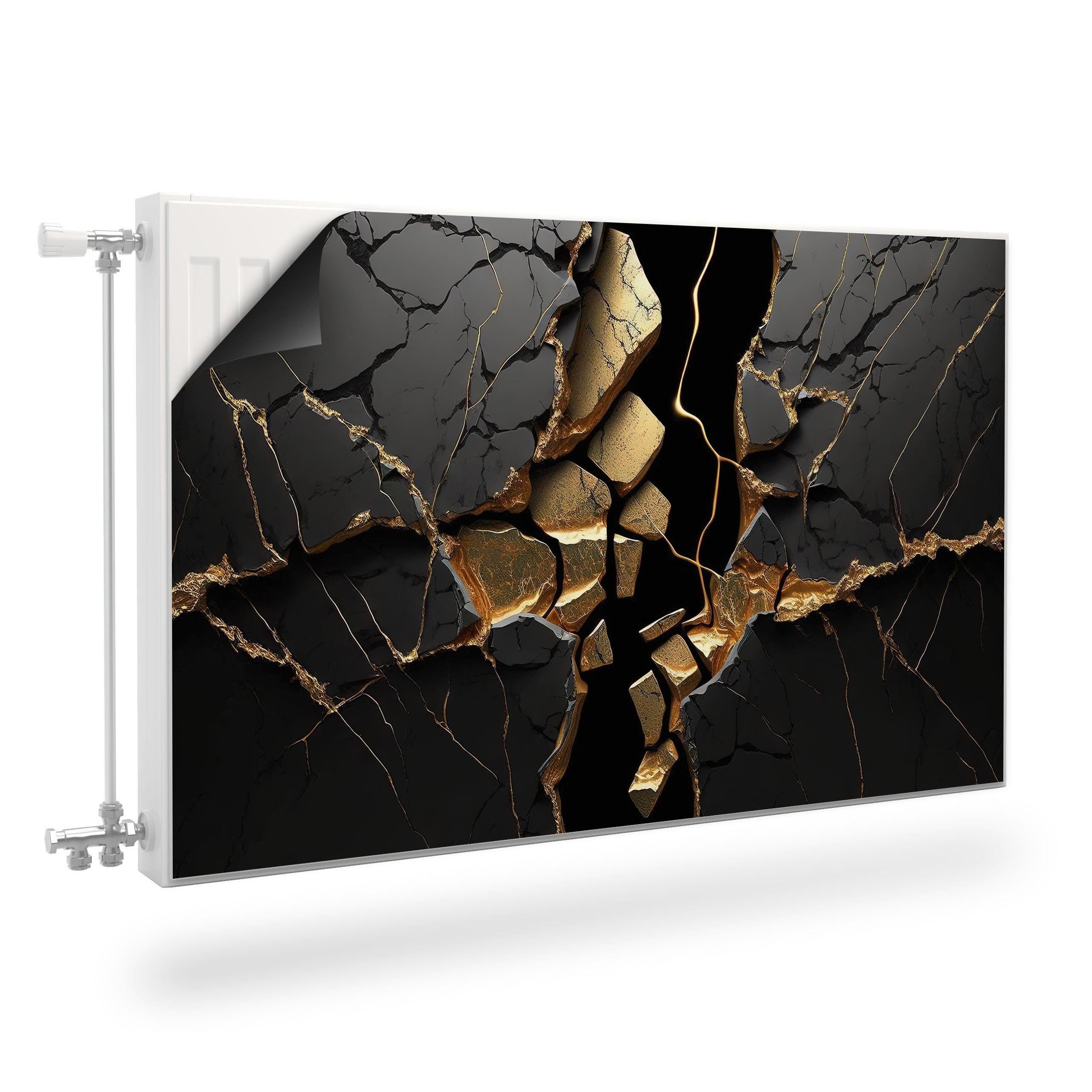 Muralo Magnetfolie Heizkörperverkleidung – Heizkörperabdeckung magnetisch Magnetmatte, Schwarz-goldener Marmor – 80x60 cm, abriebfest, abwischbar