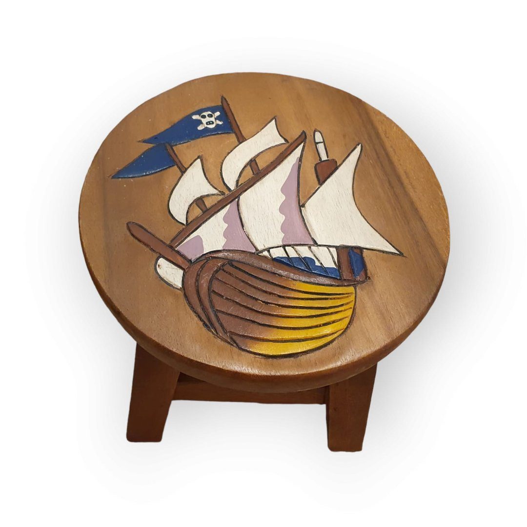 Kinaree Kinderhocker Kinder Hocker Schiff, Akazie Massivholz, ca. 25 × 25 × 25 cm (1 St)