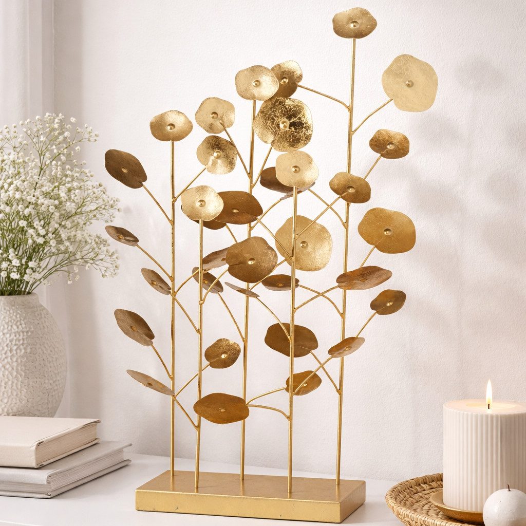 MF Dekoobjekt Dekoaufsteller Valdoria Metall Antikgold Blattdesign 55cm (1 St)