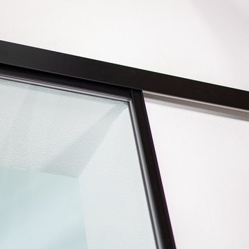 inova wohnen Glasschiebetür mit schwarzem Aluminium Rahmen und Dekorleisten, 75,5 x 203,5 cm, Lofttür
