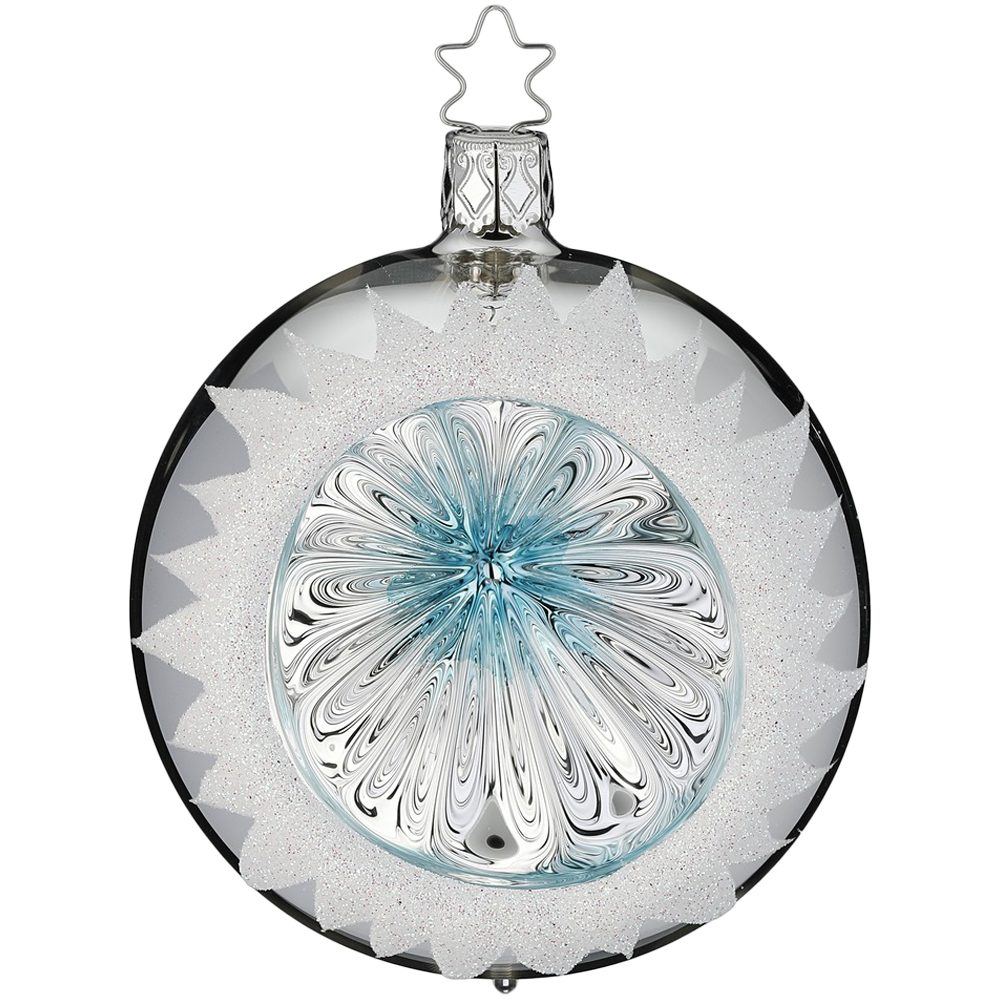 INGE-GLAS® Weihnachtsbaumkugel Reflexkugel eisiger Glanz silber Ø8cm (1 St), mundgeblasen, handbemalt