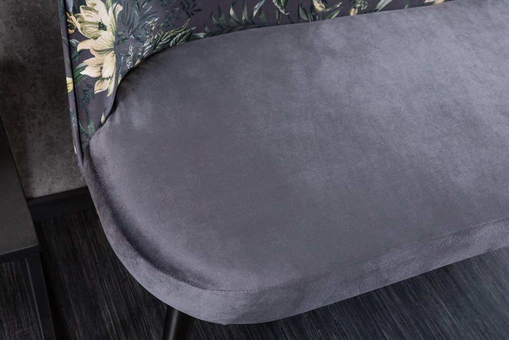 riess-ambiente Sitzbank PRÊT-À-PORTER grau / schwarz (Einzelartikel, 1-St), Wohnzimmer · Samt · Metall · florales Design · Retro – Bild 5 von 5
