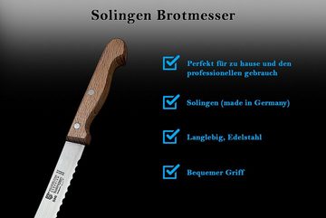 SMI Brotmesser Solingen 20 cm Brotmesser Wellenschliff Brötchenmesser Buchenholz