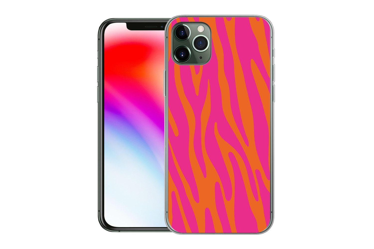 MuchoWow Handyhülle für Apple iPhone 11 Pro Max Zebramuster - Rosa - Orange - Tiermuster, Smartphone-Bumper, Print, Handy Schutzhülle Dünn
