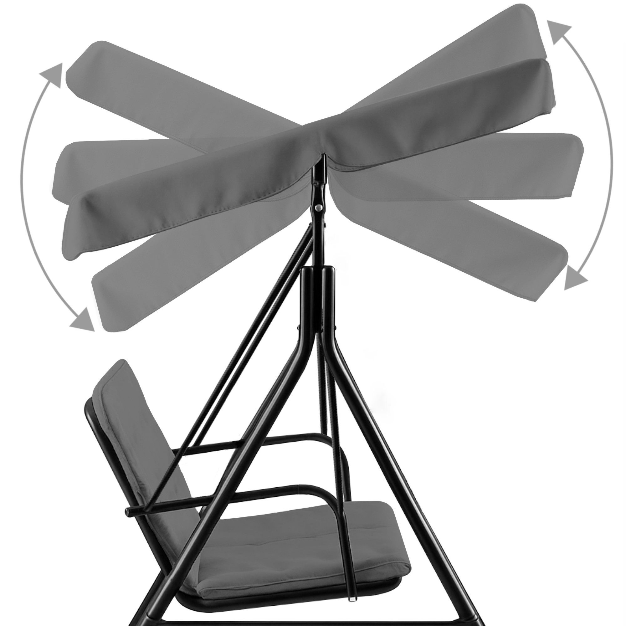 HinHocker Hollywoodschaukel 3-Sitzer mit Sonnendach, Grau, bis 250 kg belastbar, Gartenschaukel, 3.00-Sitzer, Schwingen, Sonnendach – Bild 5 von 5