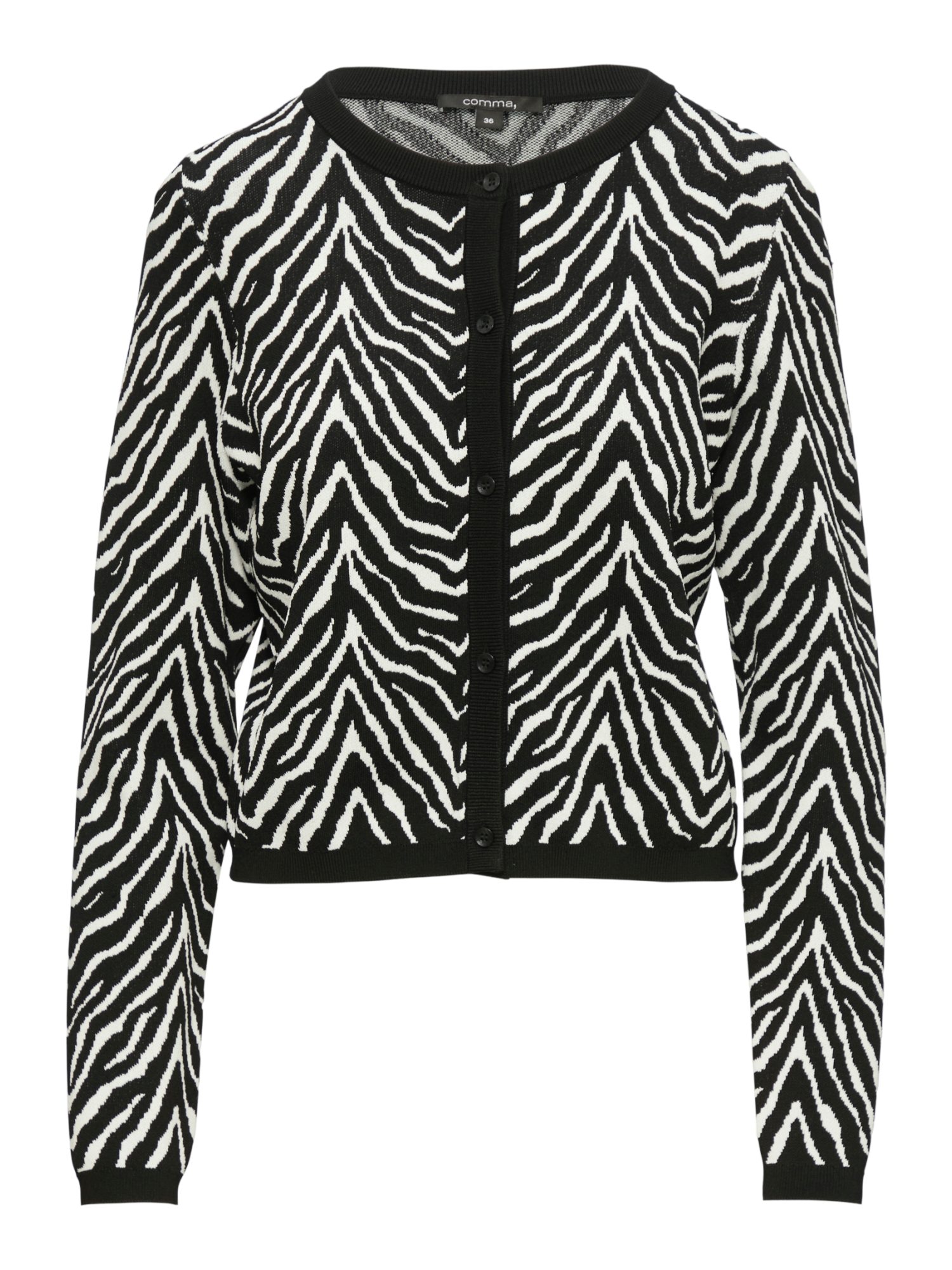 comma Strickjacke schwarz,Elegant,Viskose,Animalprint,Rundhals,Lang,Regular Fit