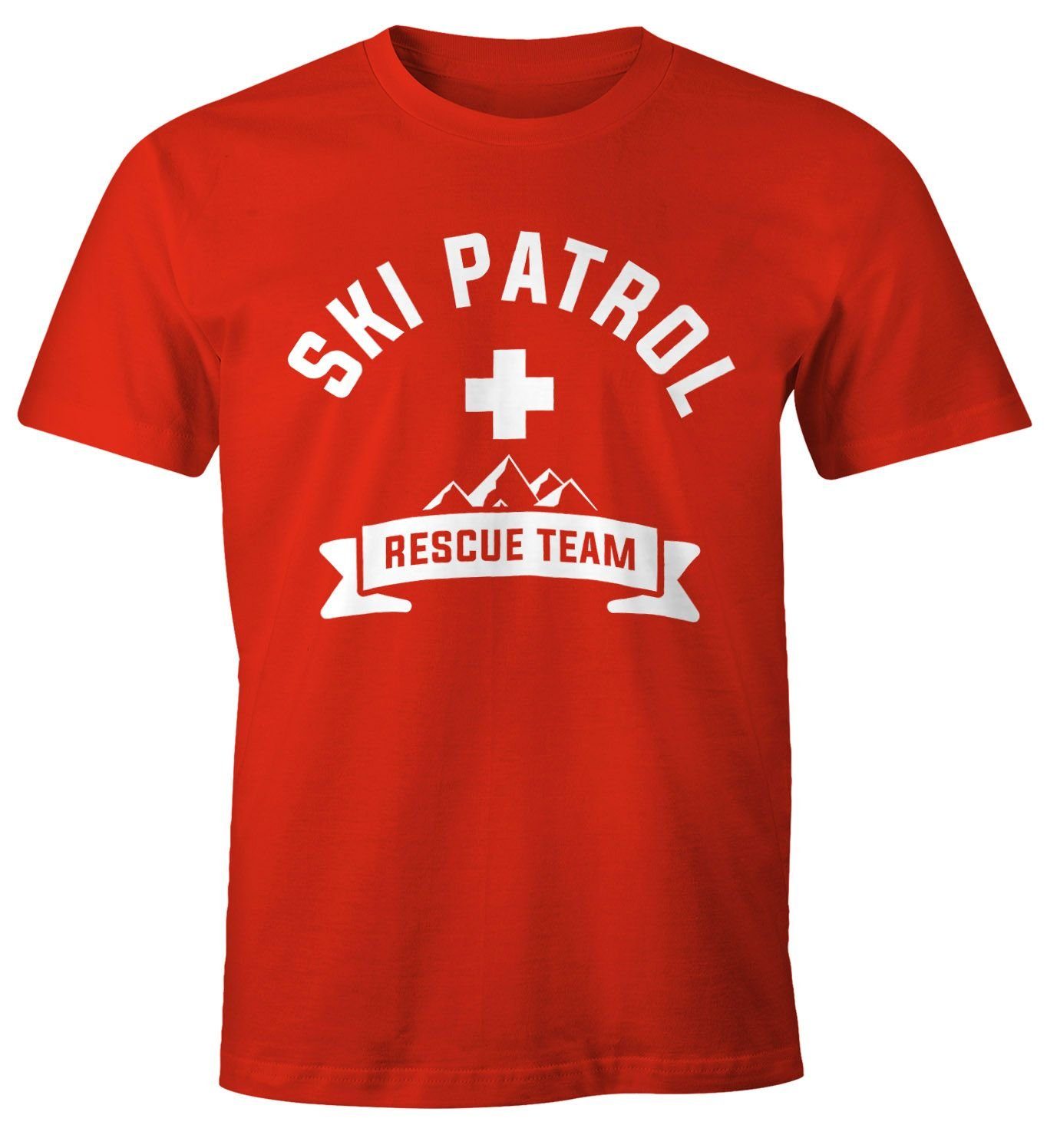 MoonWorks Print-Shirt Herren T-Shirt Apres-Ski Patrol Rescue Team Fun-Shirt Moonworks® mit Print rot