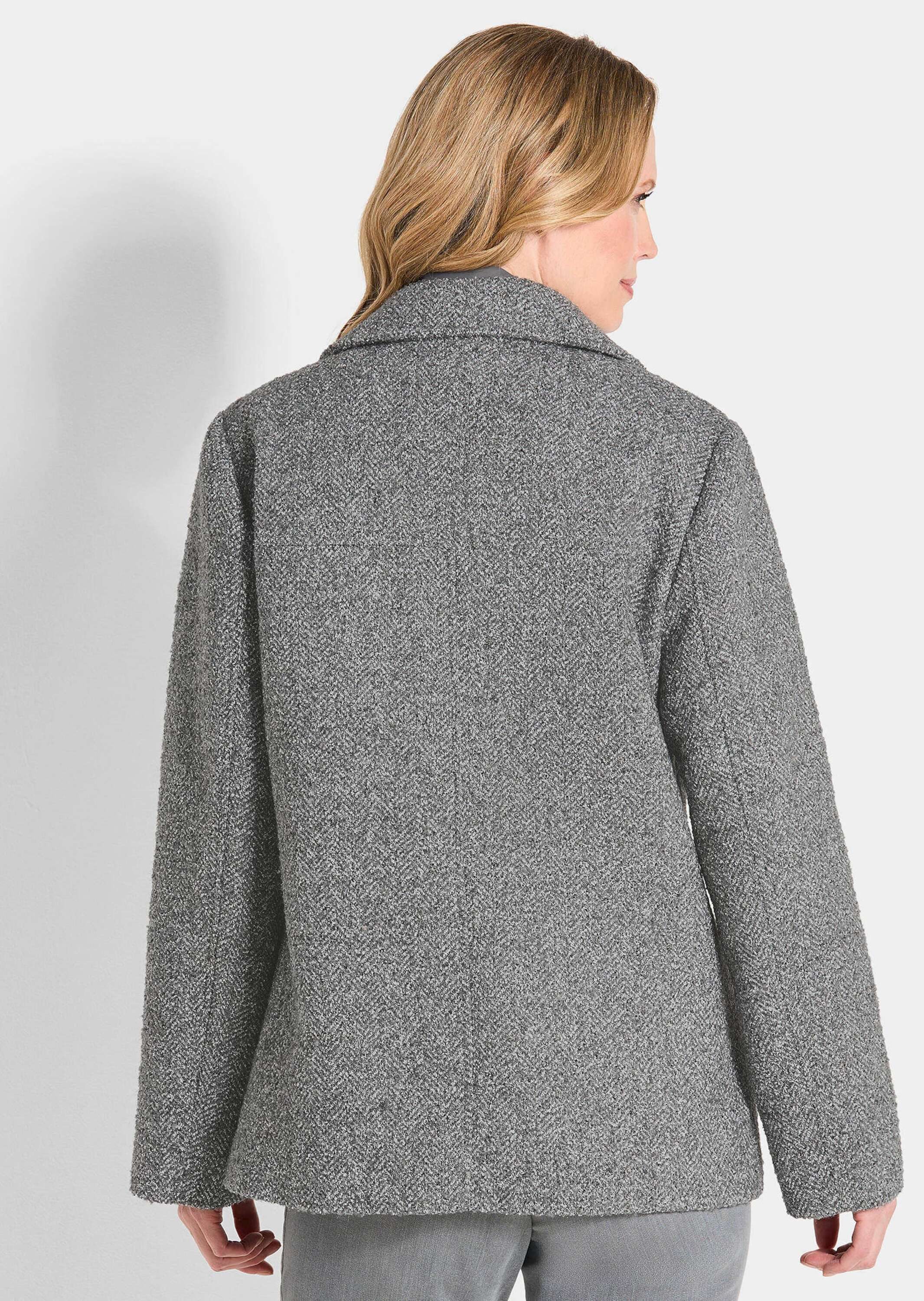 GOLDNER Outdoorjacke Moderne Wolljacke mit Steppeinsatz Wintermantel mit Fischgratmuster, Reverskragen und Langarm