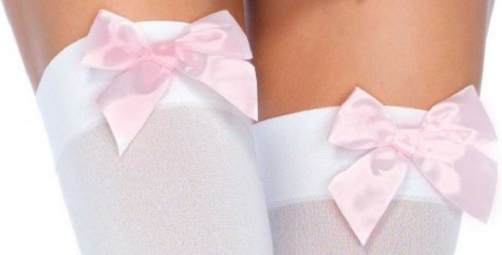 Leg Avenue Halterlose Strümpfe halterlose Strümpfe rosa mit rosa Schleifen Einheitsgröße