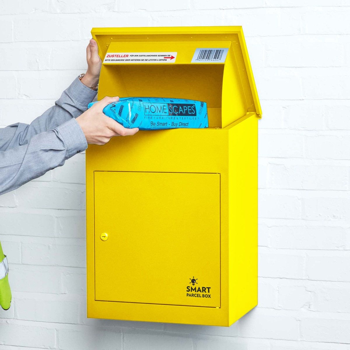 Smart Parcel Box Paketbriefkasten Mittelgroßer Paketbriefkasten, Entnahme vorne, gelb