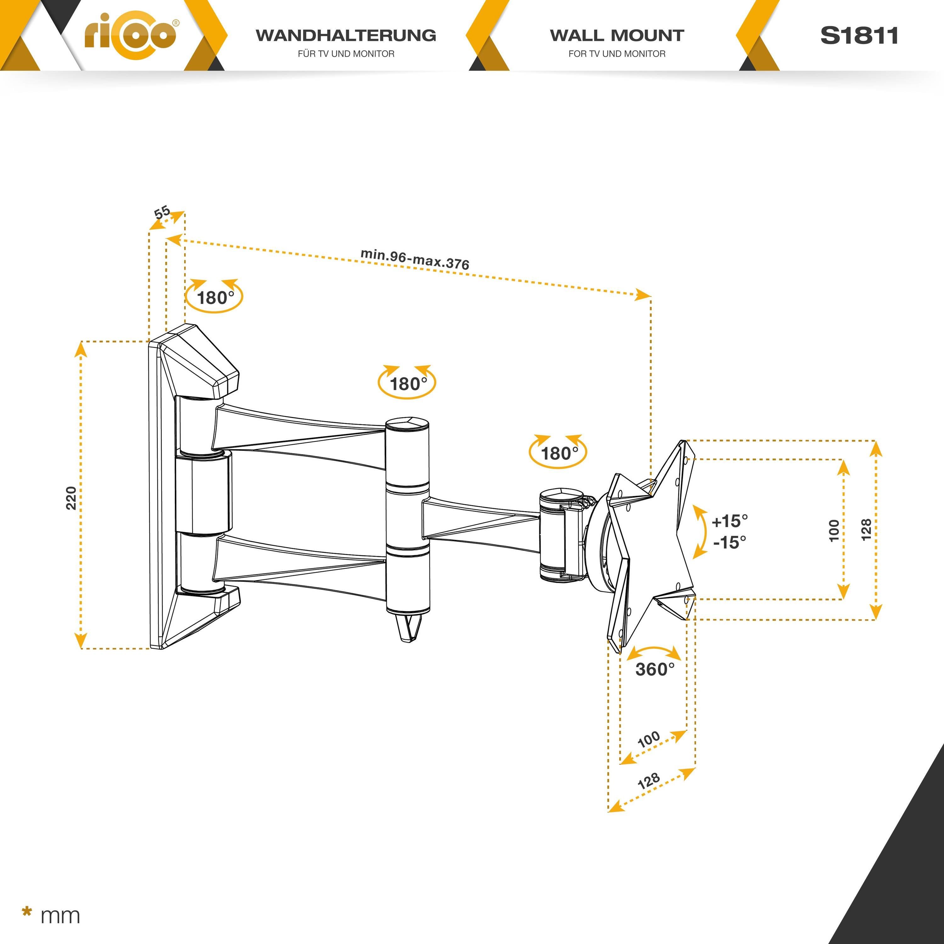 ausziehbar 32 neigbar Monitor RICOO 100x100) schwenkbar VESA universal (bis TV-Wandhalterung, Zoll, S1811 Halter