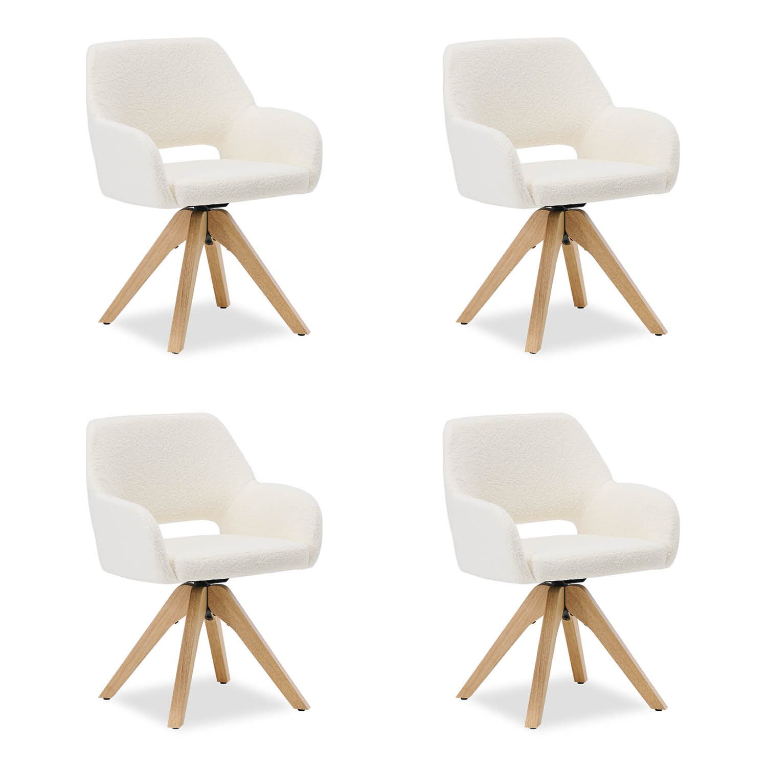 Homestyle4u Armlehnstuhl Esstisch Polsterstuhl Weiß drehbar Teddy-Stoff Esszimmer Küche Büro (4 St), drehbar, Teddystoff/Teddyplüsch, Holzfüße, Essstuhl