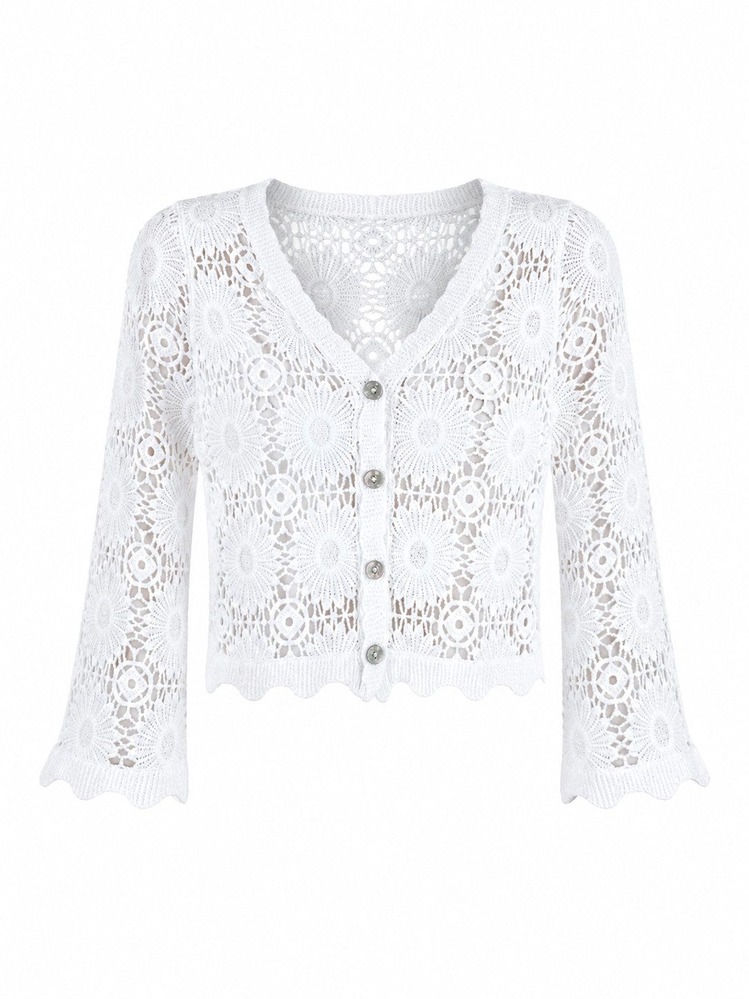 ITALY VIBES Cardigan - Häkeljacke - florale Spitze aus Baumwolle - Damen Strickjacke - ONE SIZE - passend für Größen XS - M