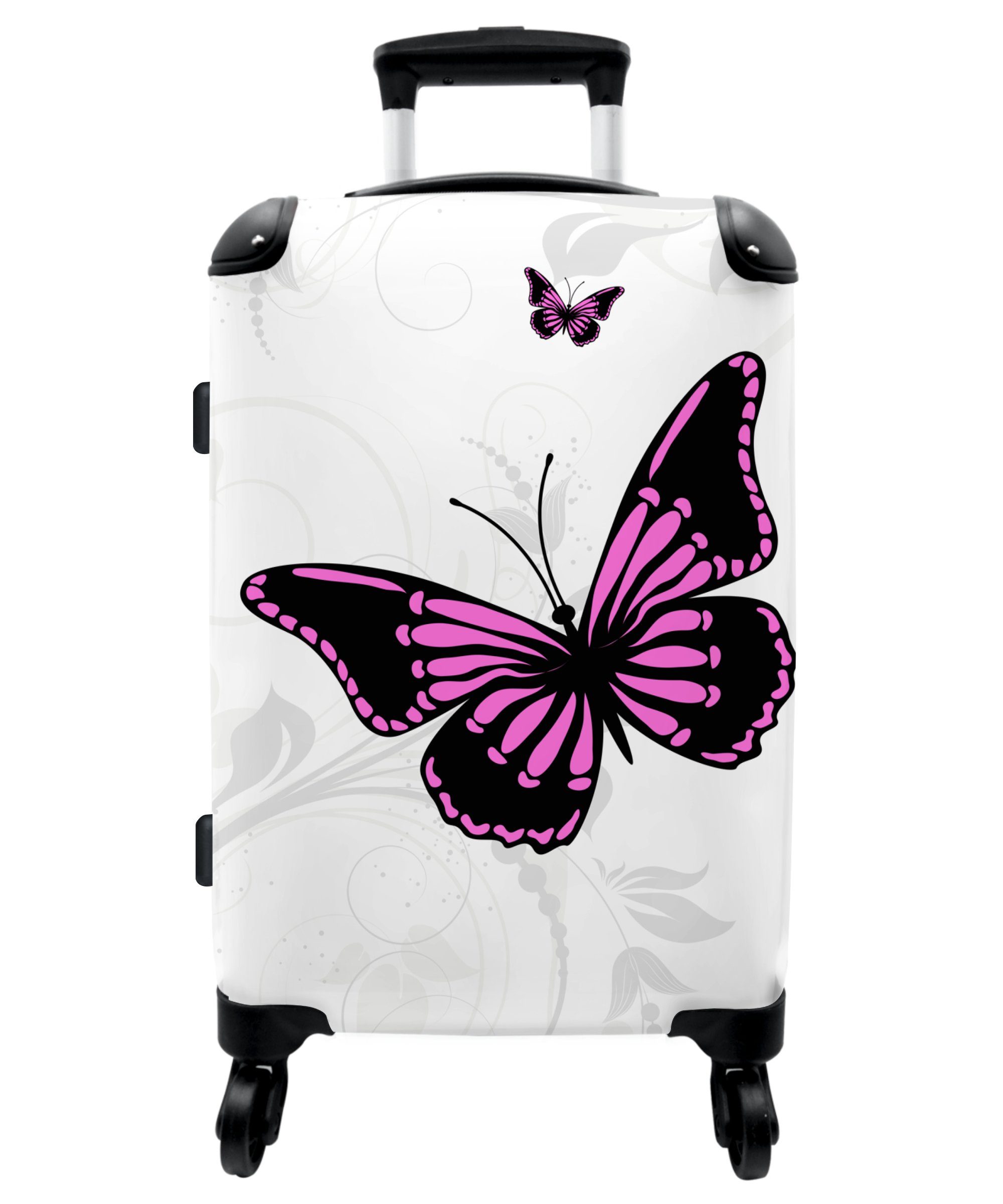 Koffer Pflanzen Rosa NoBoringSuitcases.com© Reisekoffer Aufgabegepäck Schmetterling 67x43x25cm Trolley Rollen - - - Rollkoffer 4 mit Weiß, Große 4 - Rollen,