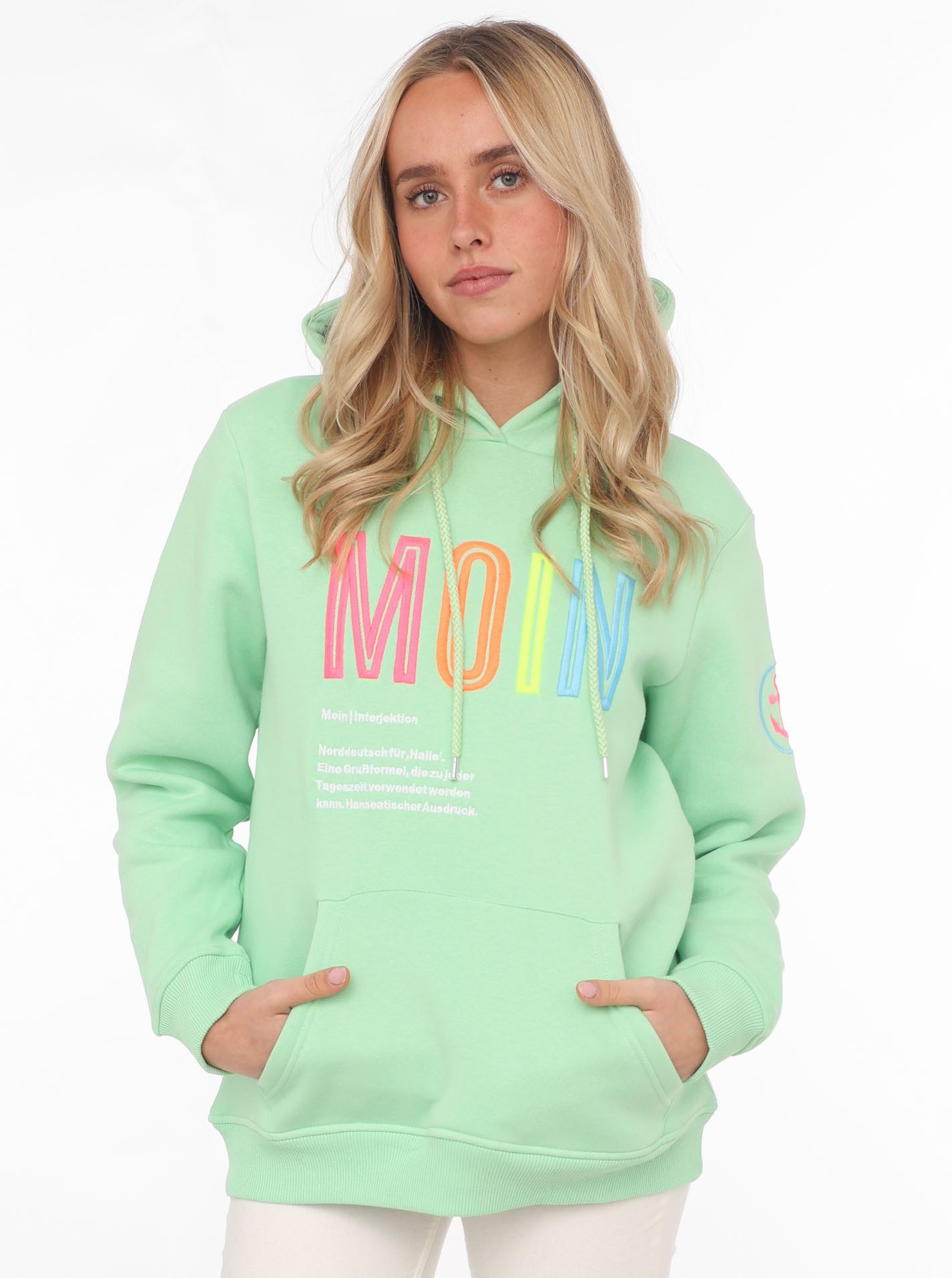 Zwillingsherz Sweatshirt mit aufgesticktem Moin-Schriftzug in günstig online kaufen