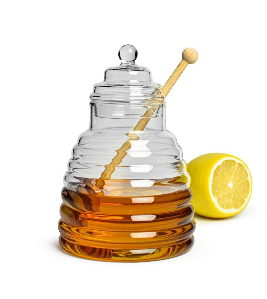 Sendez Honigglas 3-tlg. Honigtopf Honigdose Honigspender Honigglas Marmeladendose Vorratsdose Borosilikatglas