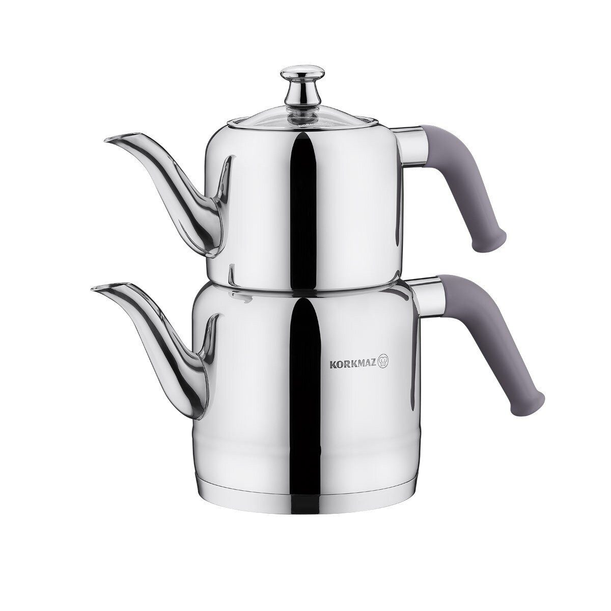 Korkmaz Caydanlik-Teekanne Riva A189-02, 3 l, (2-St), 1,1L/1,9L, geeignet für alle Herdarten, aus 18/10-Edelstahl