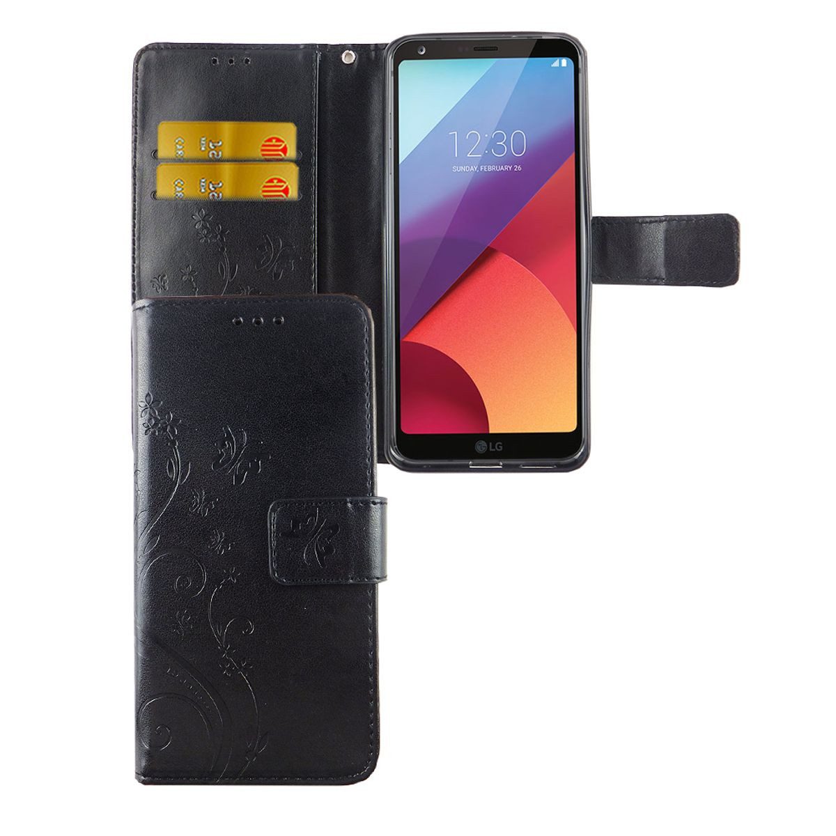 König Design Handyhülle LG G6, LG G6 Handyhülle Bookcover Schwarz