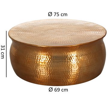 möbelando Couchtisch Couchtisch 75x31x75 cm Aluminium Gold Beistelltisch orientalisch rund, 75 x 31 cm (D/H)