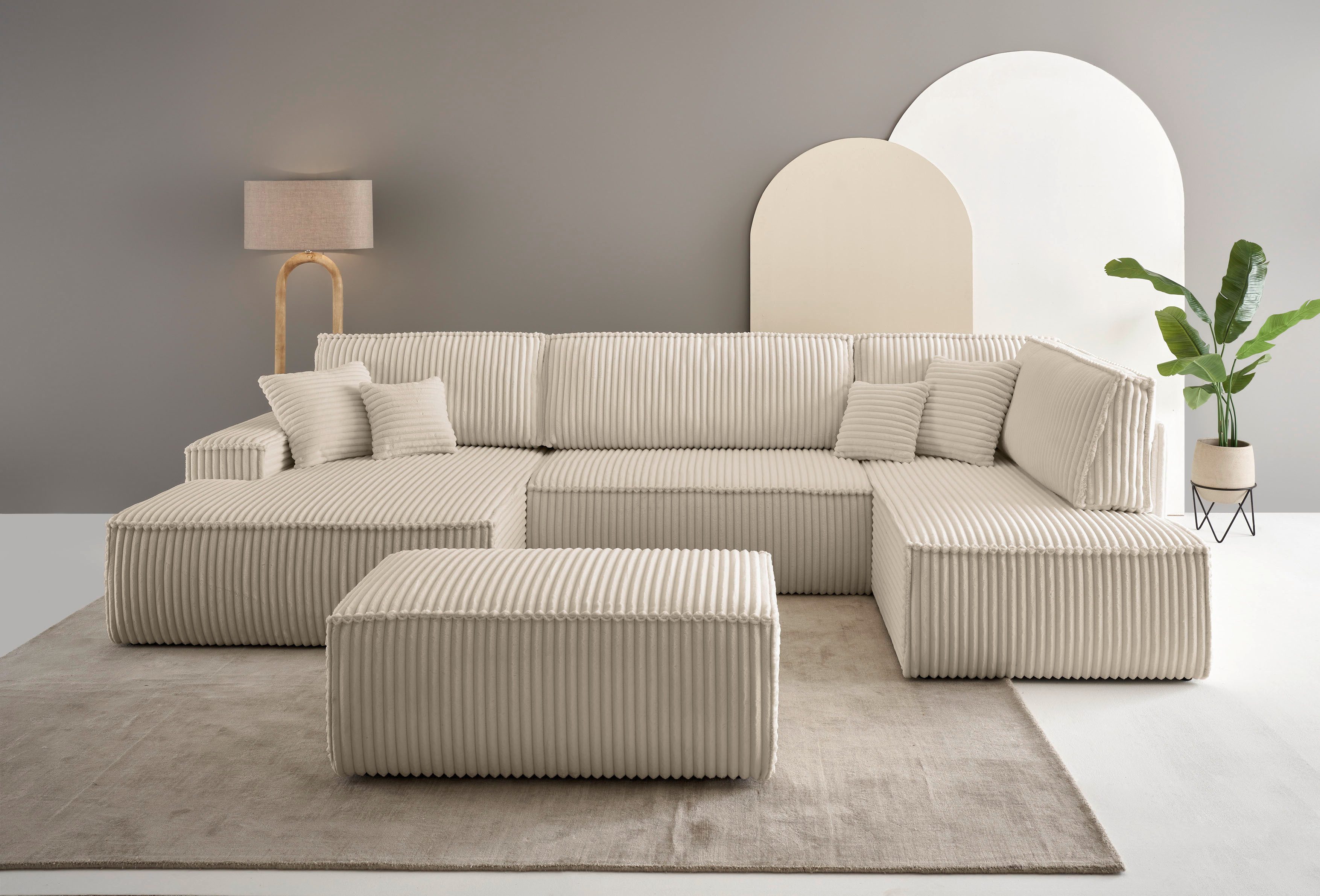 OTTO home Wohnlandschaft FINNLEY Cord U-Form XXL 329 cm - OTTO. Verlässliche Qualität., Schlafsofa, Bettkasten, in Bouclé, Struktur fein …