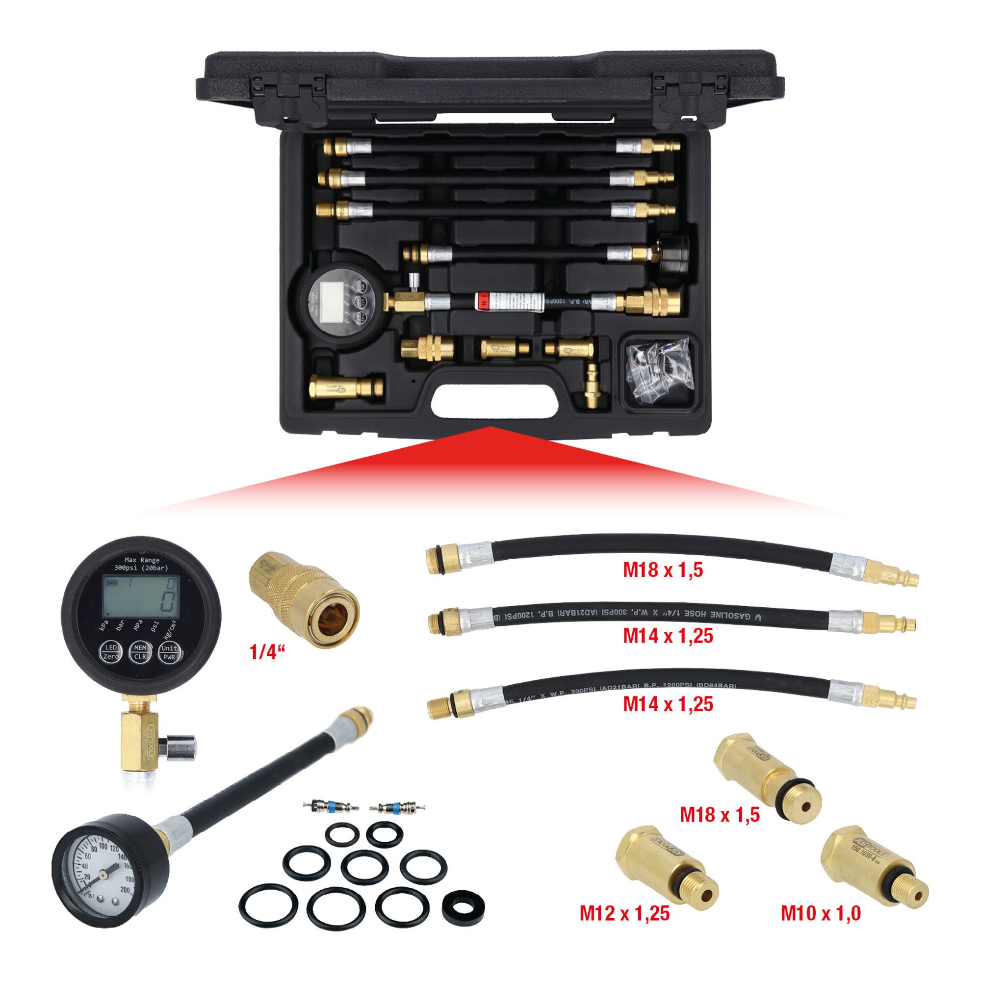 KS Tools Kompressor KS Tools Digitales Kompressions-Druckprüfgerät, 10-teilig
