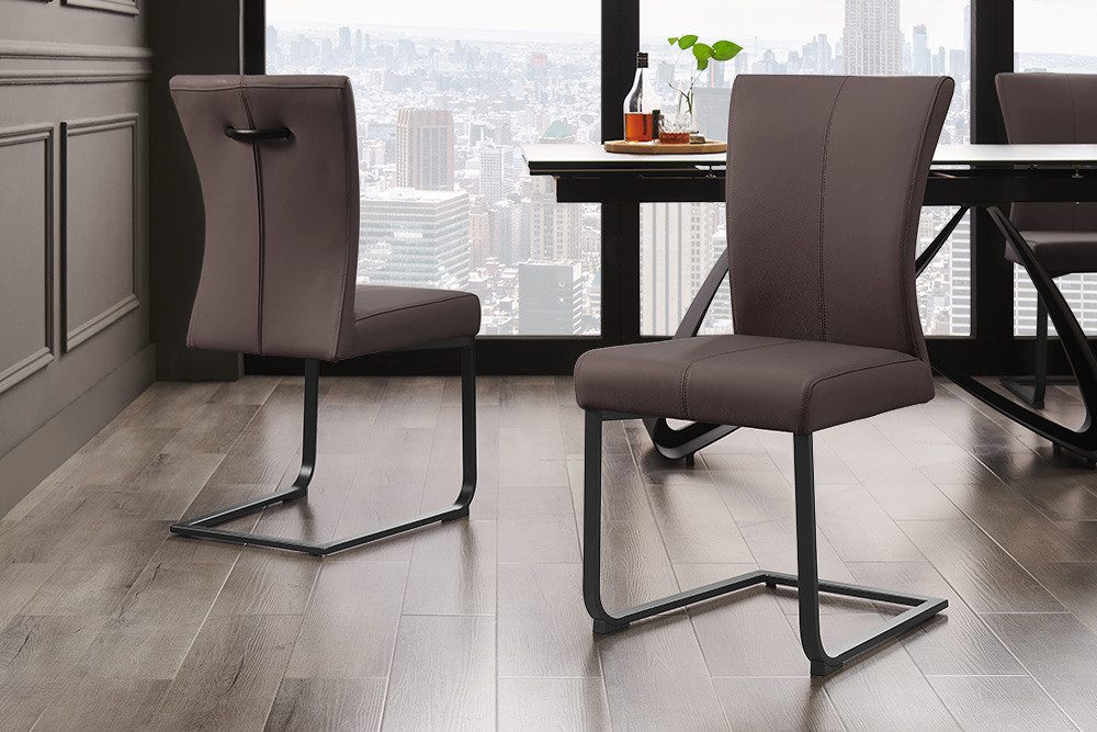 riess-ambiente Esszimmerstuhl SAMSON taupe grau / schwarz · Schwingstuhl mit Echtleder-Bezug (Einzelartikel, 1 St), Esszimmerstuhl mit Metallrahmen · bis 120kg belastbar · modern
