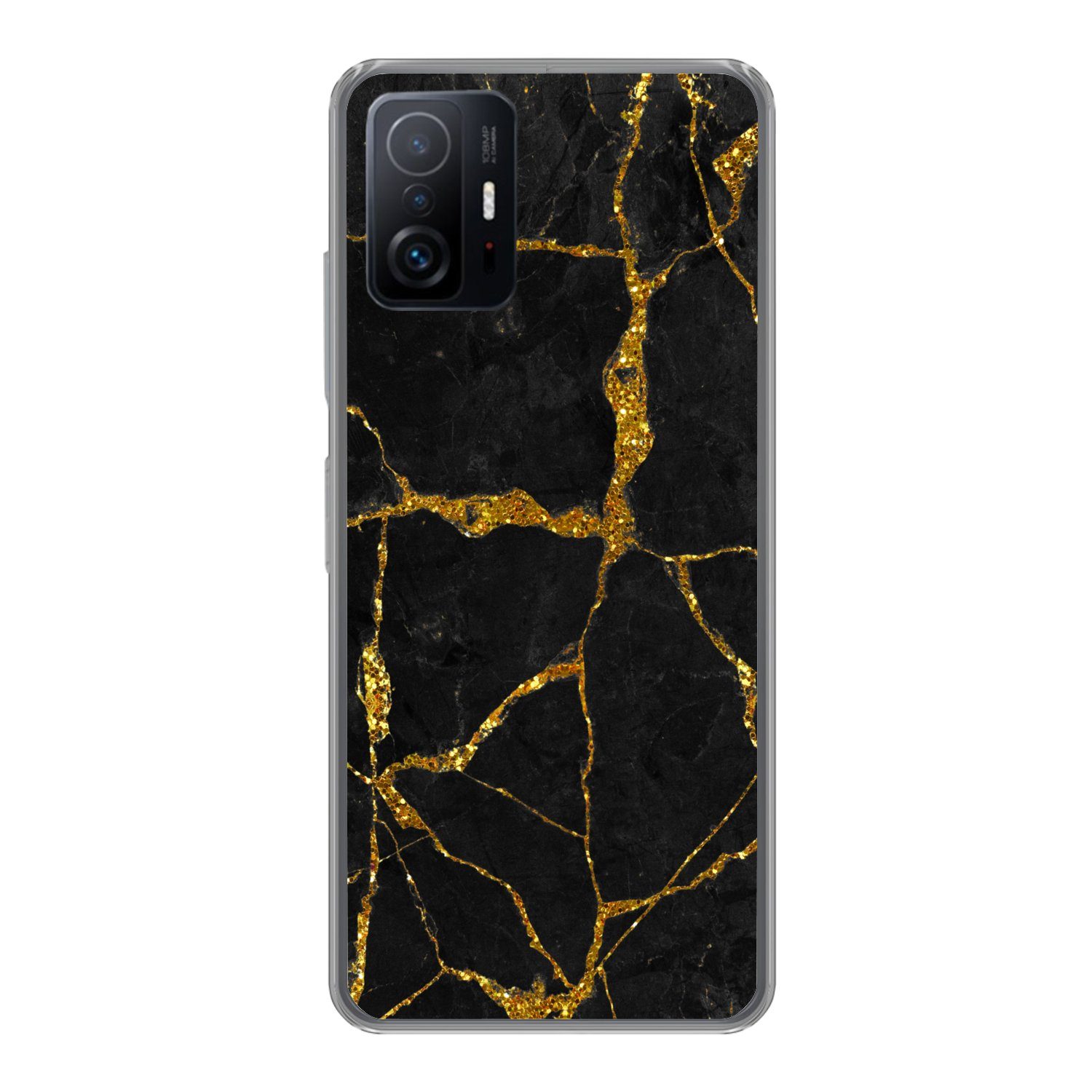 MuchoWow Handyhülle für Xiaomi 11 Lite 5G NE Marmor - Gold - Schwarz - Marmoroptik - Glitt, Phone Case, Silikon, Schutzhülle Dünn