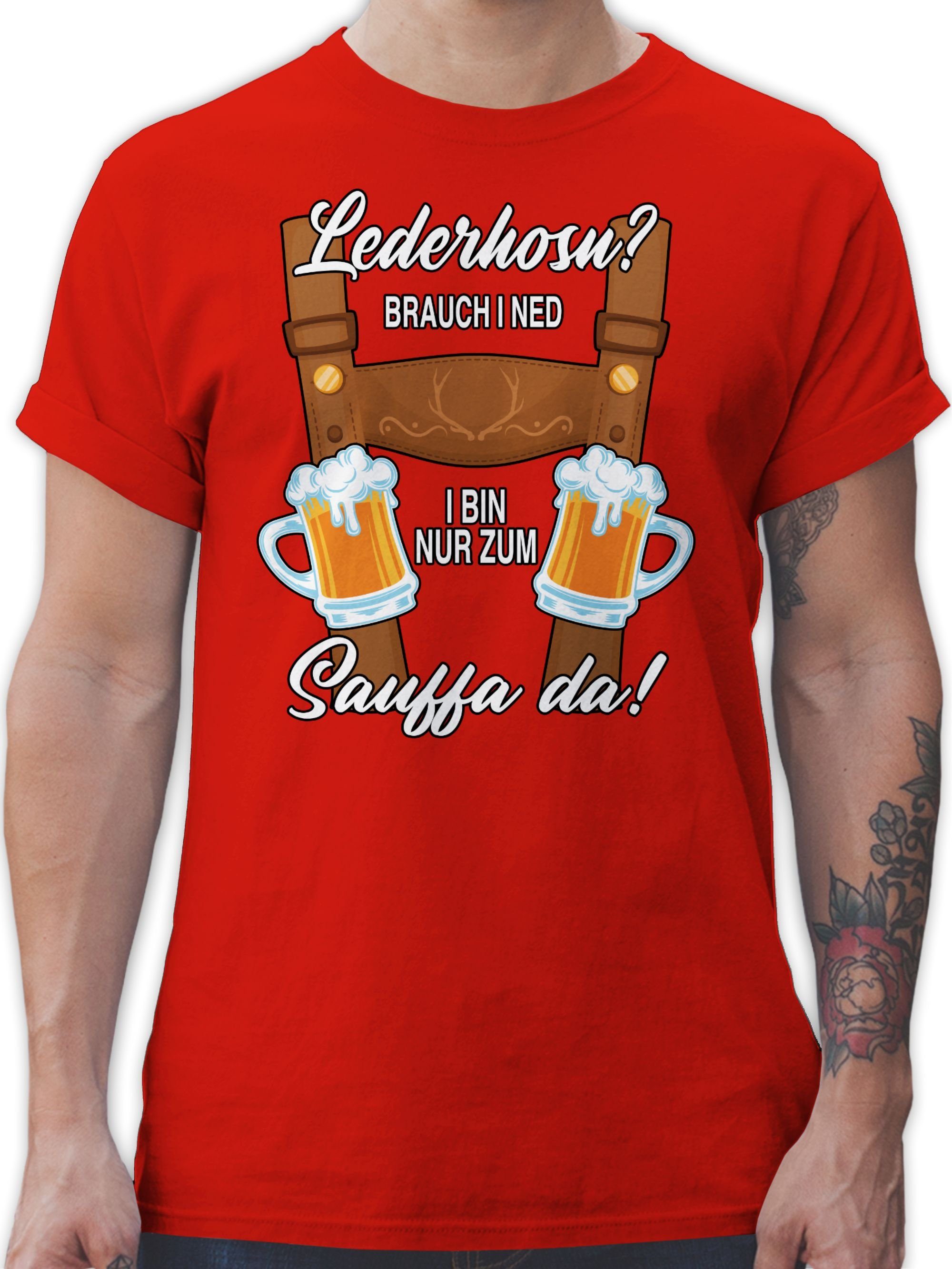 Shirtracer T-Shirt Trachten Outfit Sauffa Lederhose Lausbub Mode für Oktoberfest Herren 02 Rot