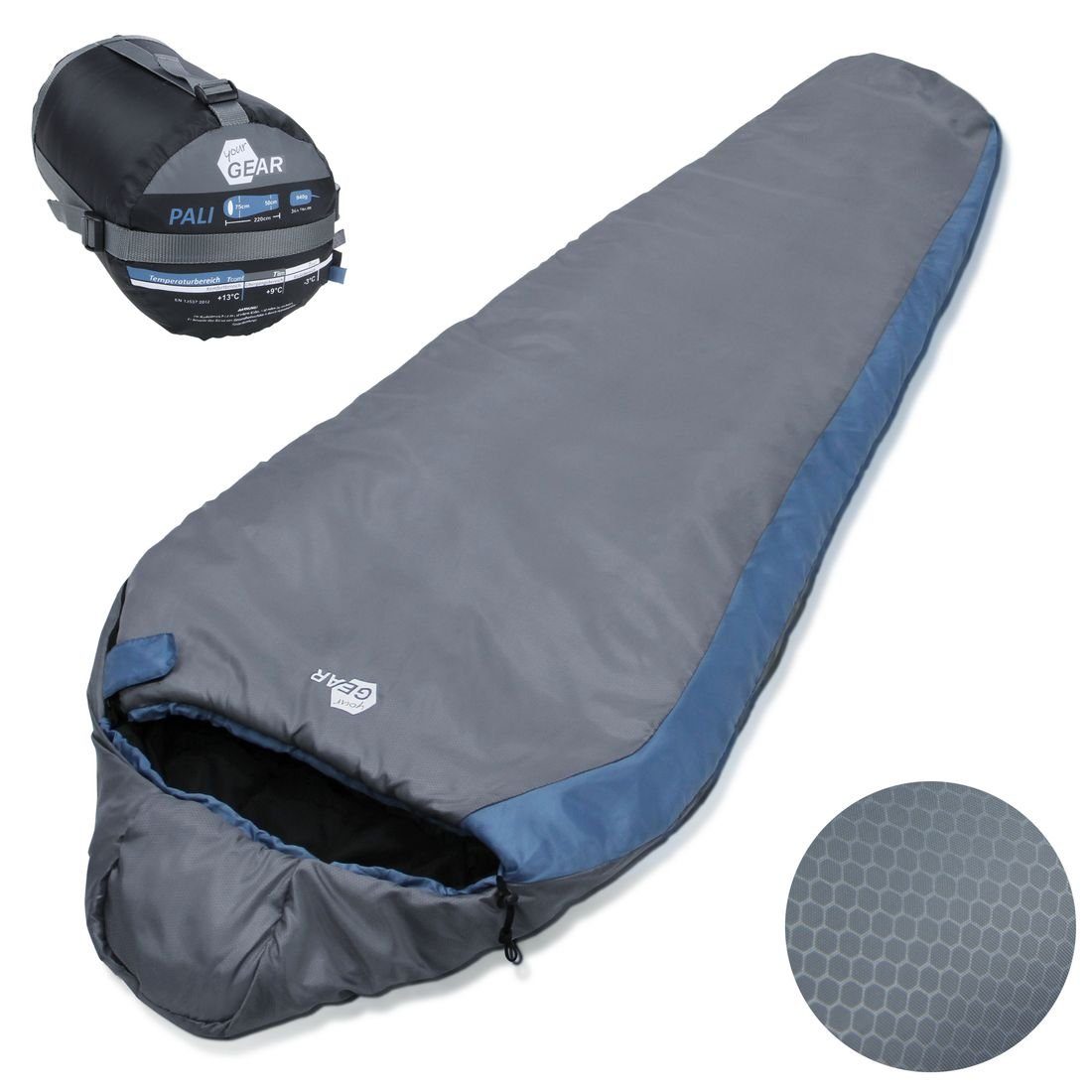 yourGEAR Mumienschlafsack yourGEAR Schlafsack Pali -3°C Mumienschlafsack 220x75cm leicht