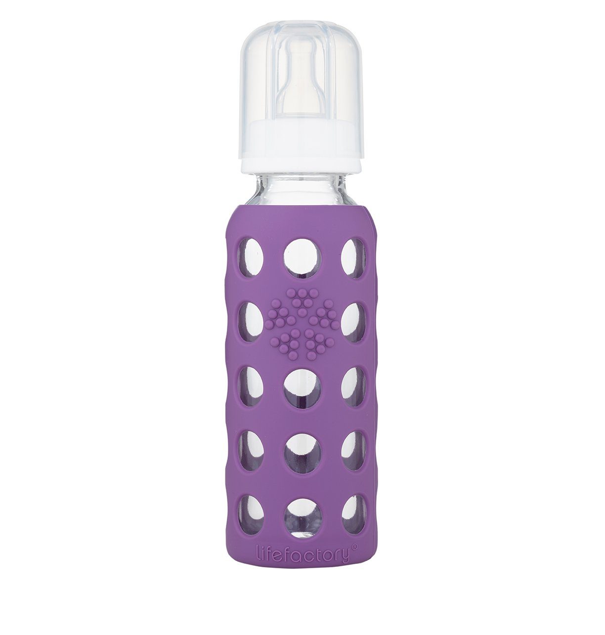 Lifefactory Babyflasche, Baby Glasflasche 250ml, inkl. Silikonsauger Gr. 2 (3-6 Monate) grape