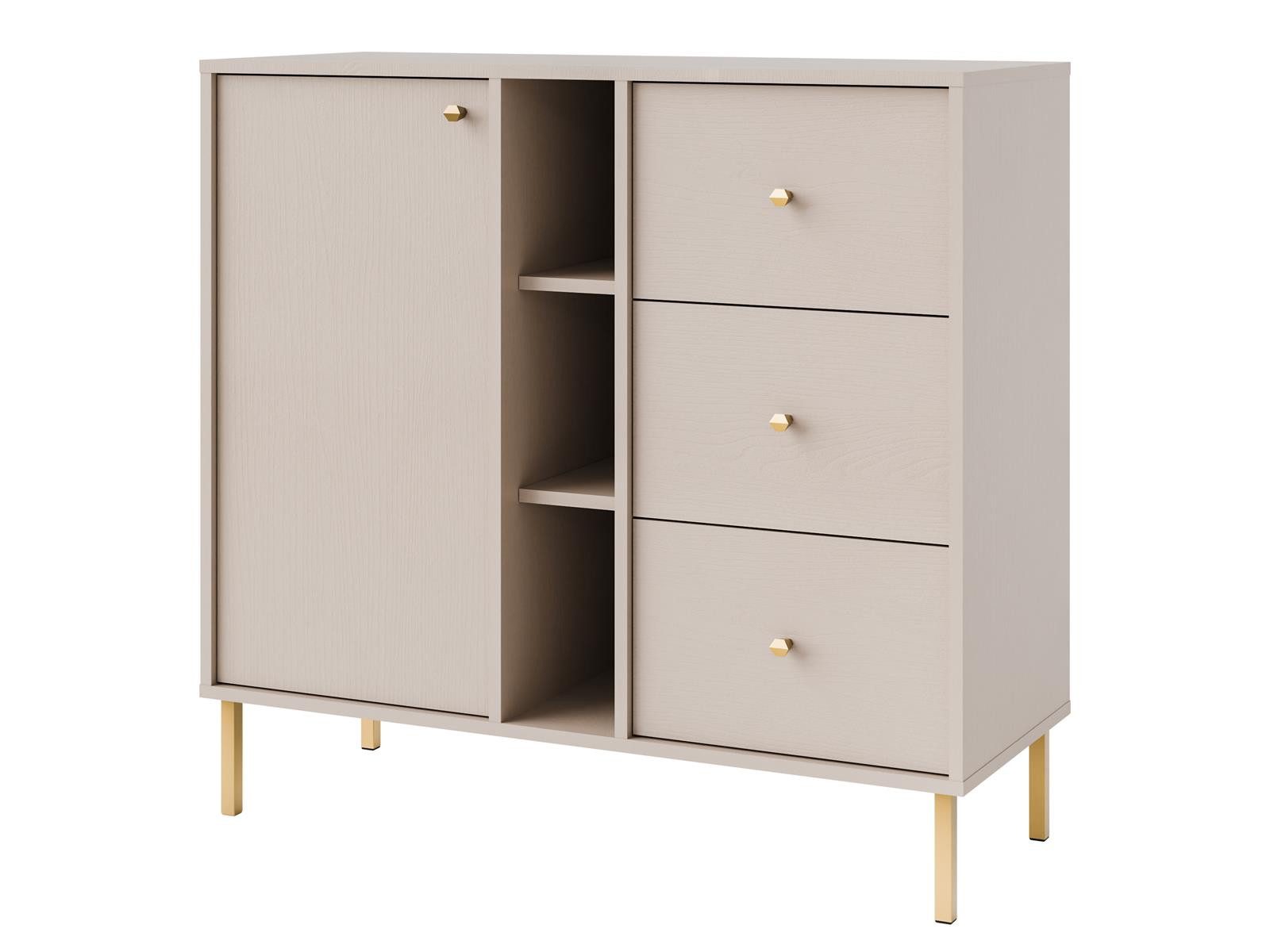 Compleo Kommode 100 cm breit, Sideboard mit 3 Schubladen MALMA, Modern Wohnzimmer