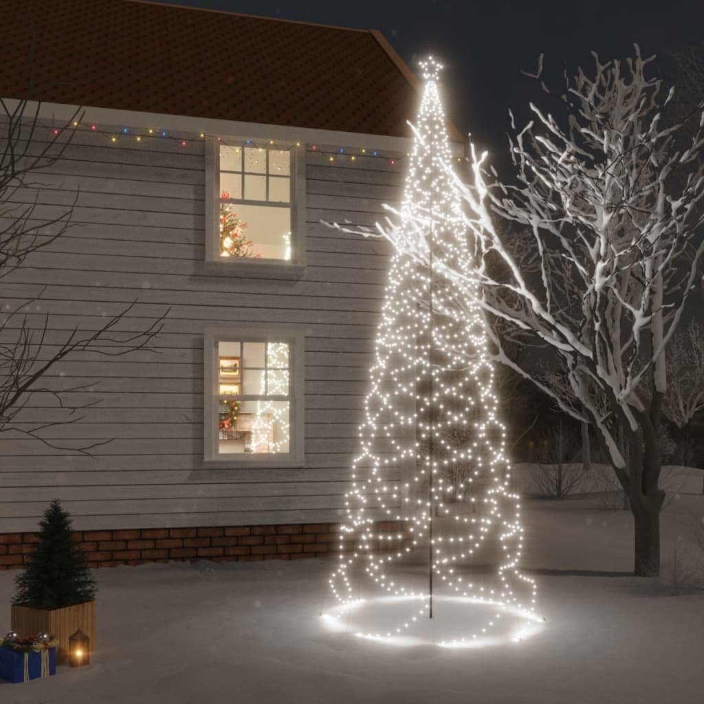 vidaXL LED Baum LED-Weihnachtsbaum mit Metallstange 1400 LEDs Kaltweiß 5 m