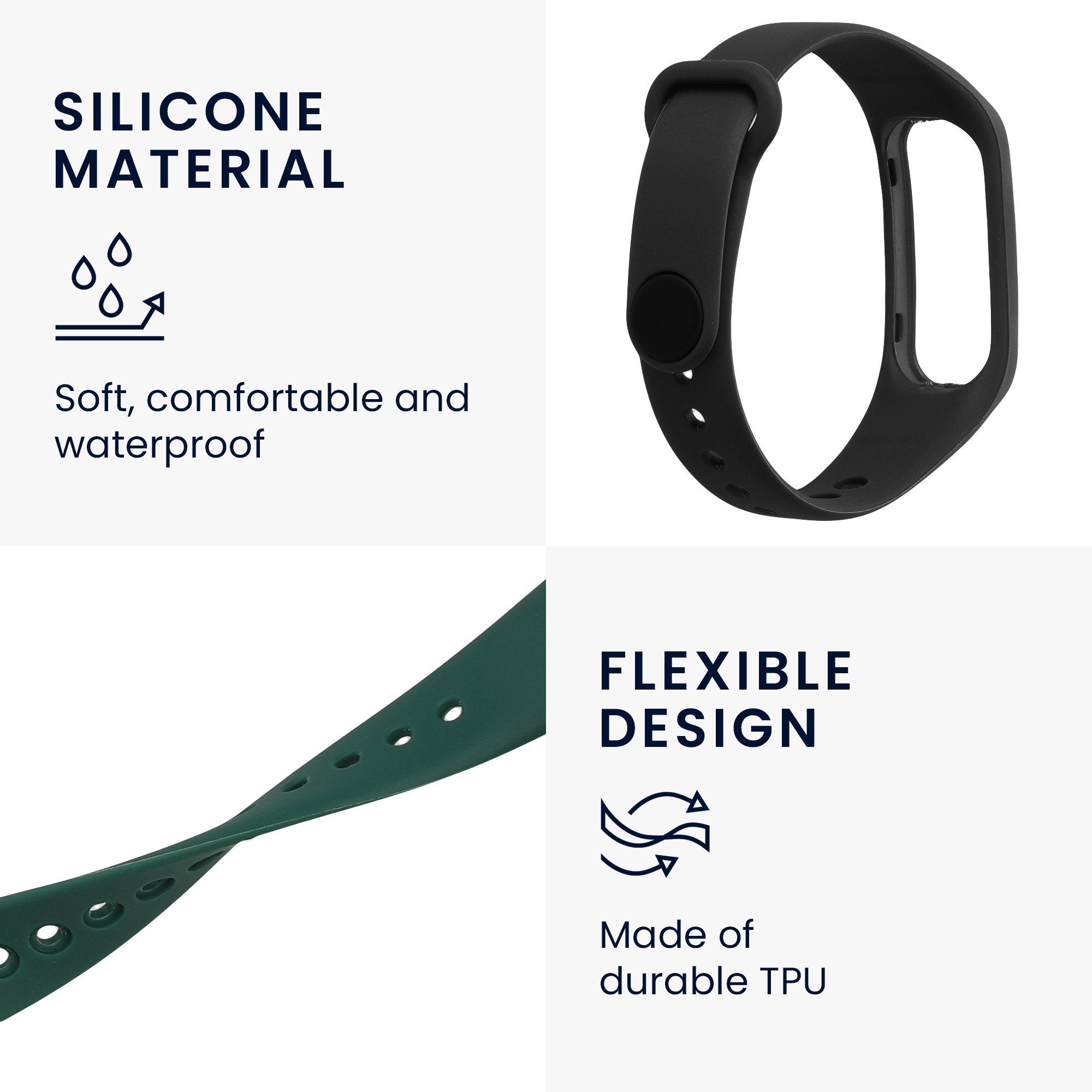 kwmobile 2x Uhrenarmband für Oppo Band Sport Armband Smartwatch, 2-tlg., Fitnesstracker Band Set aus TPU Silikon - Ersatzarmband Smartwatch
