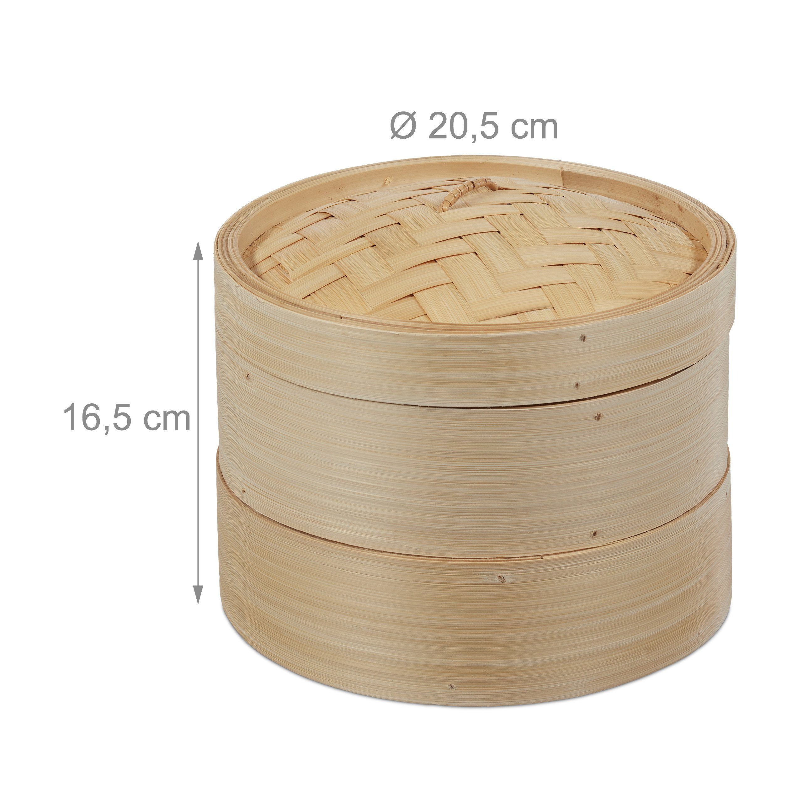 relaxdays Dämpfeinsatz Dampfgarer Bambus 2 Etagen 20,5 cm, (3-tlg) – Bild 4 von 5
