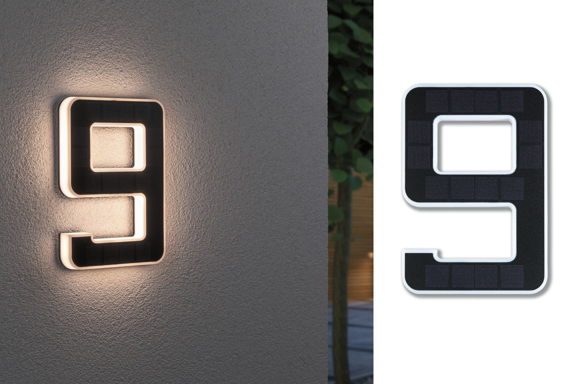 Paulmann LED Außen-Wandleuchte Solar Hausnummer, LED fest integriert, Warmweiß, LED-Modul, Hausnummern, Buchstaben wählbar, Akku wechselbar