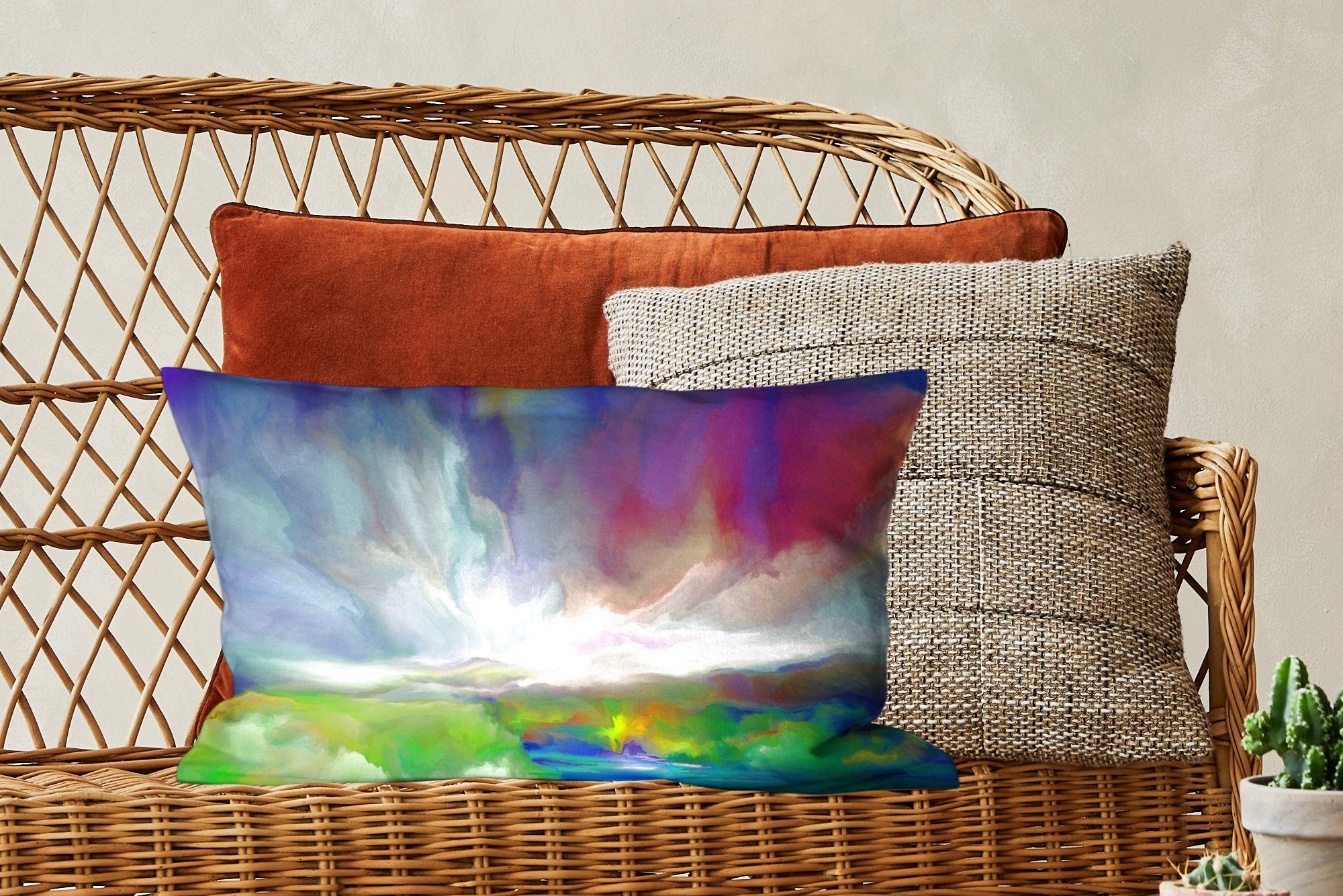 - Dekokissen MuchoWow Aquarell Wohzimmer Dekoration, Schlafzimmer Zierkissen, mit Landschaft Himmel, Dekokissen Füllung, -