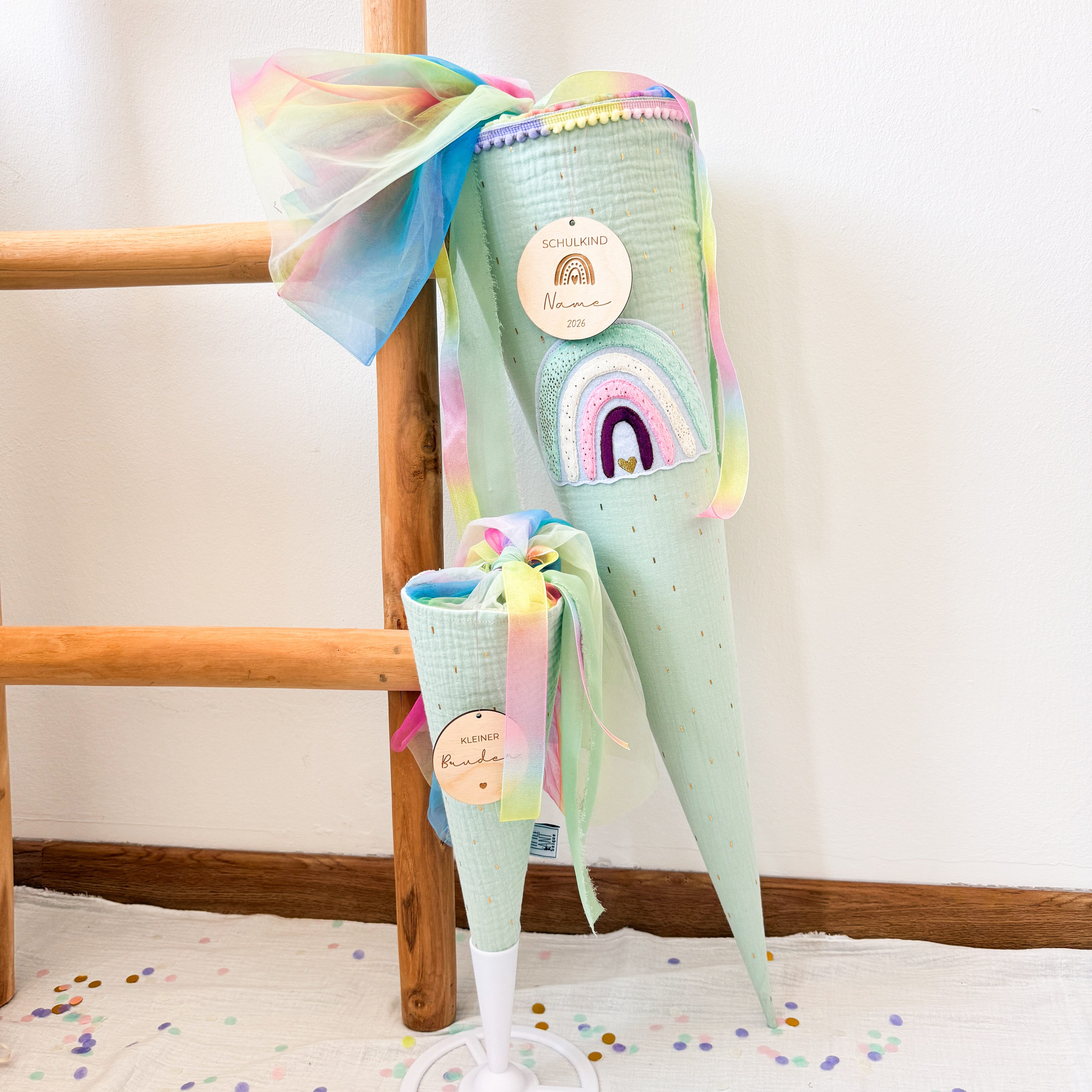 LittleANTunique Schultüte SCHULTÜTE ZUCKERTÜTE MINT GLITZER RAINBOW, Mit Namen personalisierbar