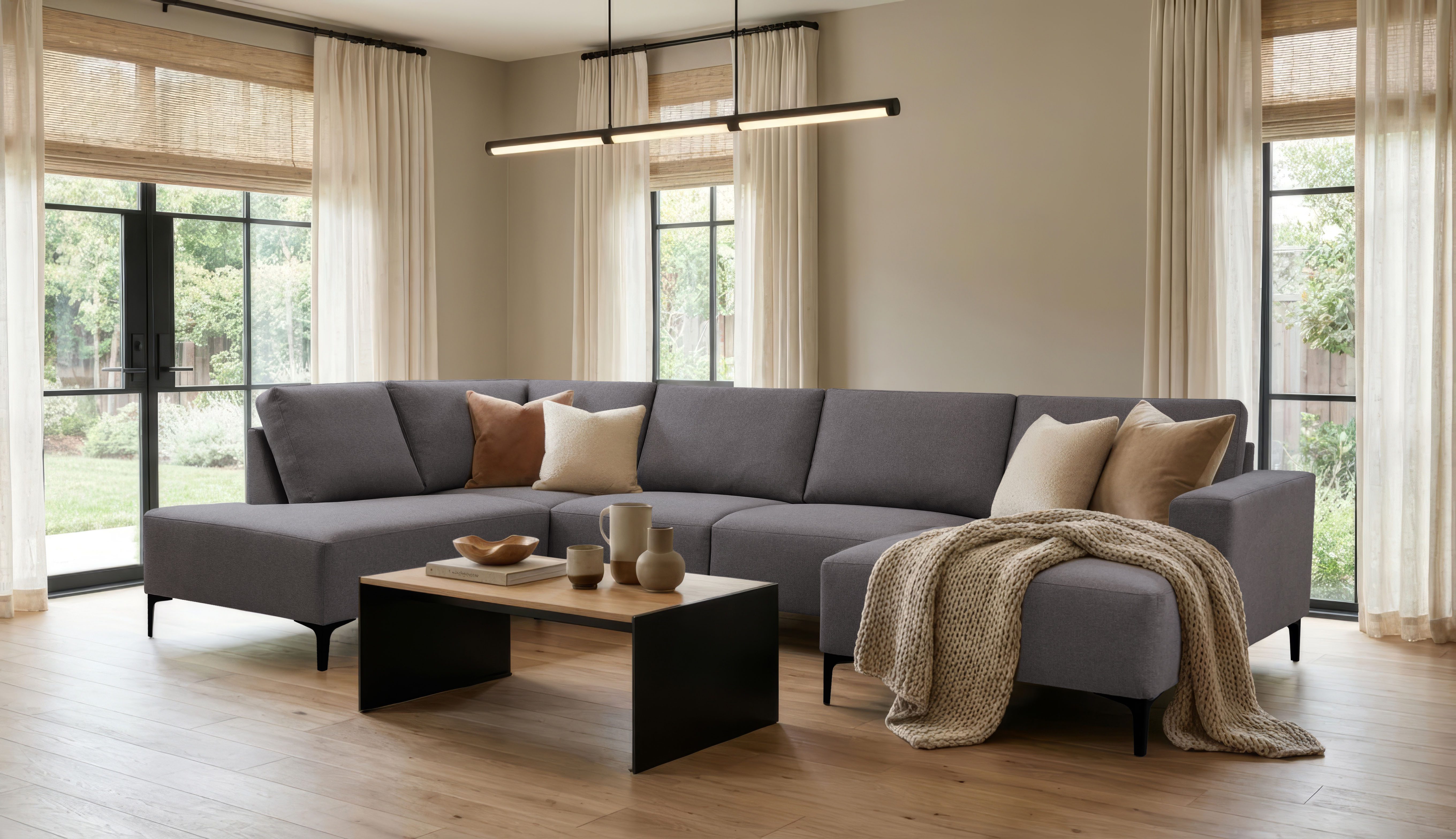 Home affaire Wohnlandschaft Tournon U-Form, XXL Sofa, Breite 333 cm, Webstoff, Chenille, Designsofa im nordischen Stil, Wellenunterfederung, Metallfüße